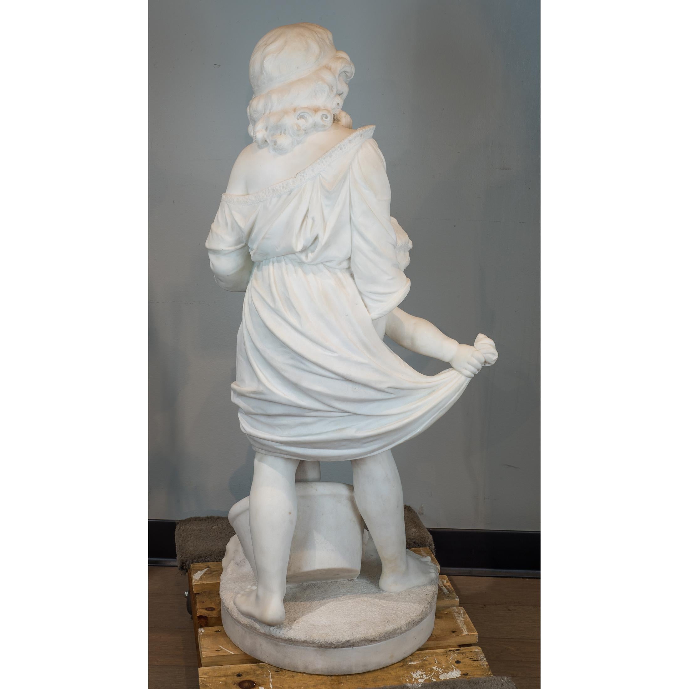 Italian White Marble Statue of Young Children by Paolo Folchi For Sale