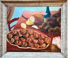 Les Oursins Still Life Painting, Oil on Board, Mid-20th Century