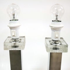 Par of Glass and Brushed Aluminium Table Lamps
