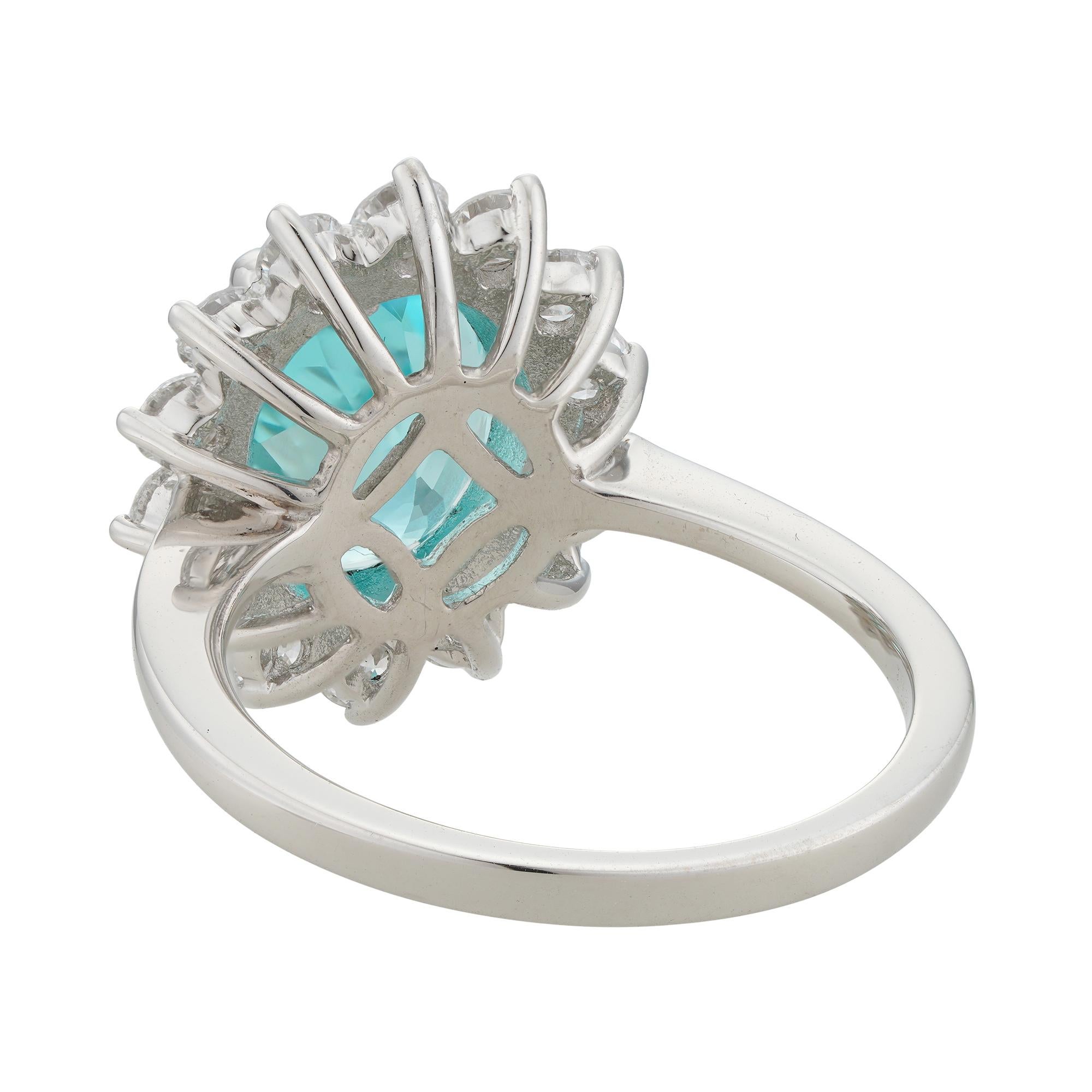 Brilliant Cut A Paraiba tourmaline and diamond cluster ring For Sale