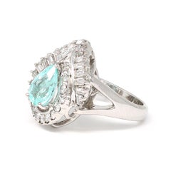 Paraiba Tourmaline and Diamond Ring Set in 14k White Gold, Circa 1990