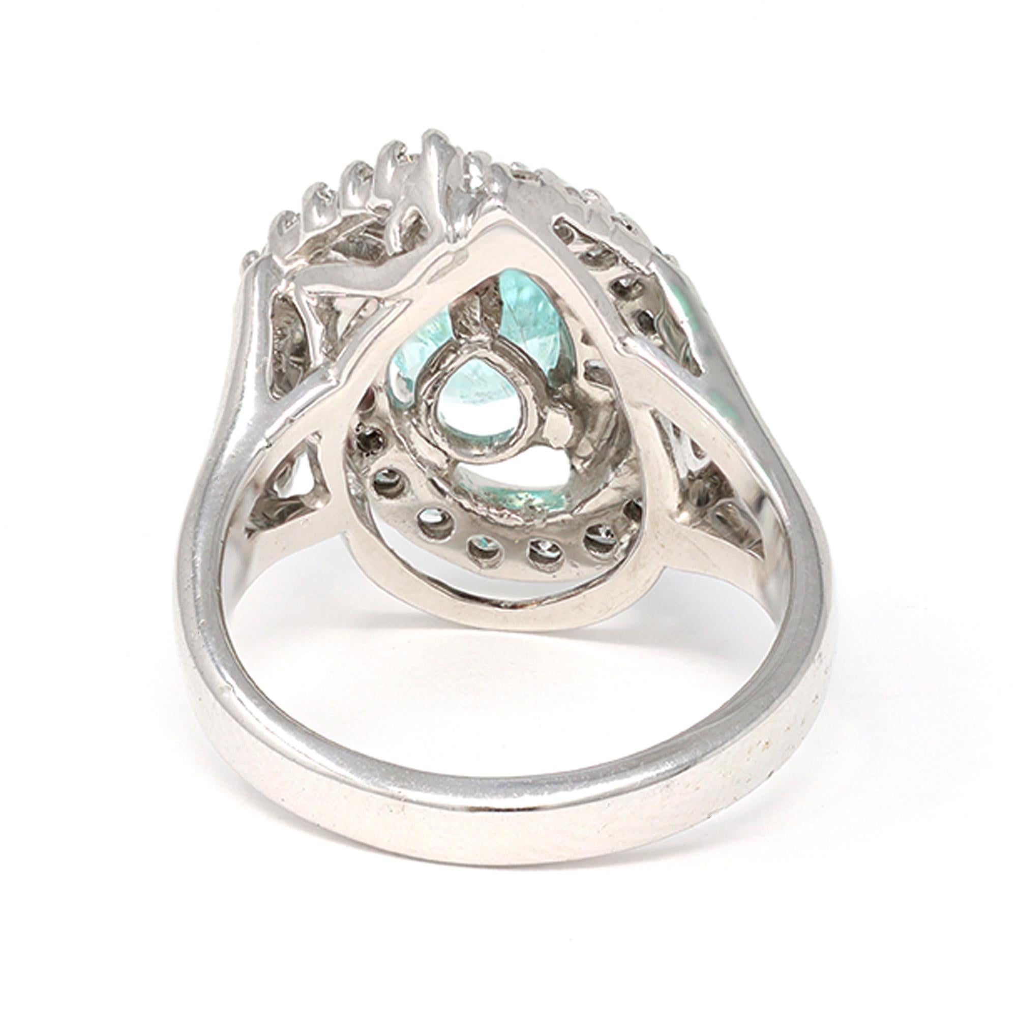 Mixed Cut Paraiba Tourmaline and Diamond Ring Set in 14k White Gold, Circa 1990 For Sale