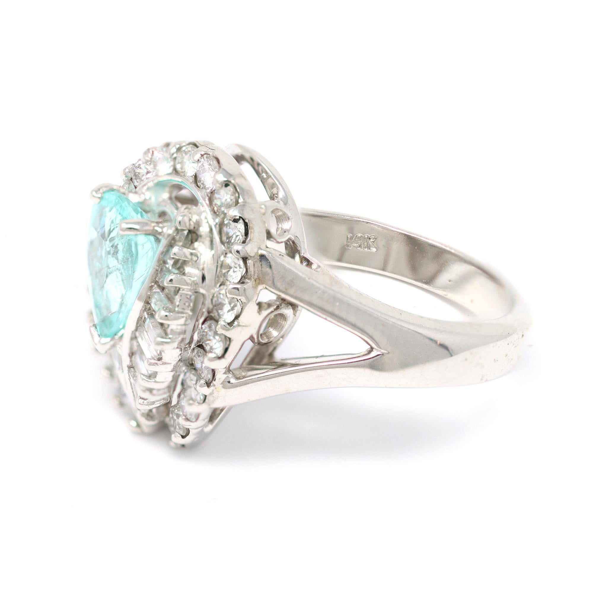 Bague en tourmaline Paraiba et diamants sertie en or blanc 14 carats, c. 1990 Bon état - En vente à Miami, FL