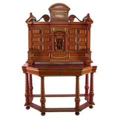 A Parcel-gilt and Coral-red Lacquer Cabinet-on-stand, Austrian circa 1780