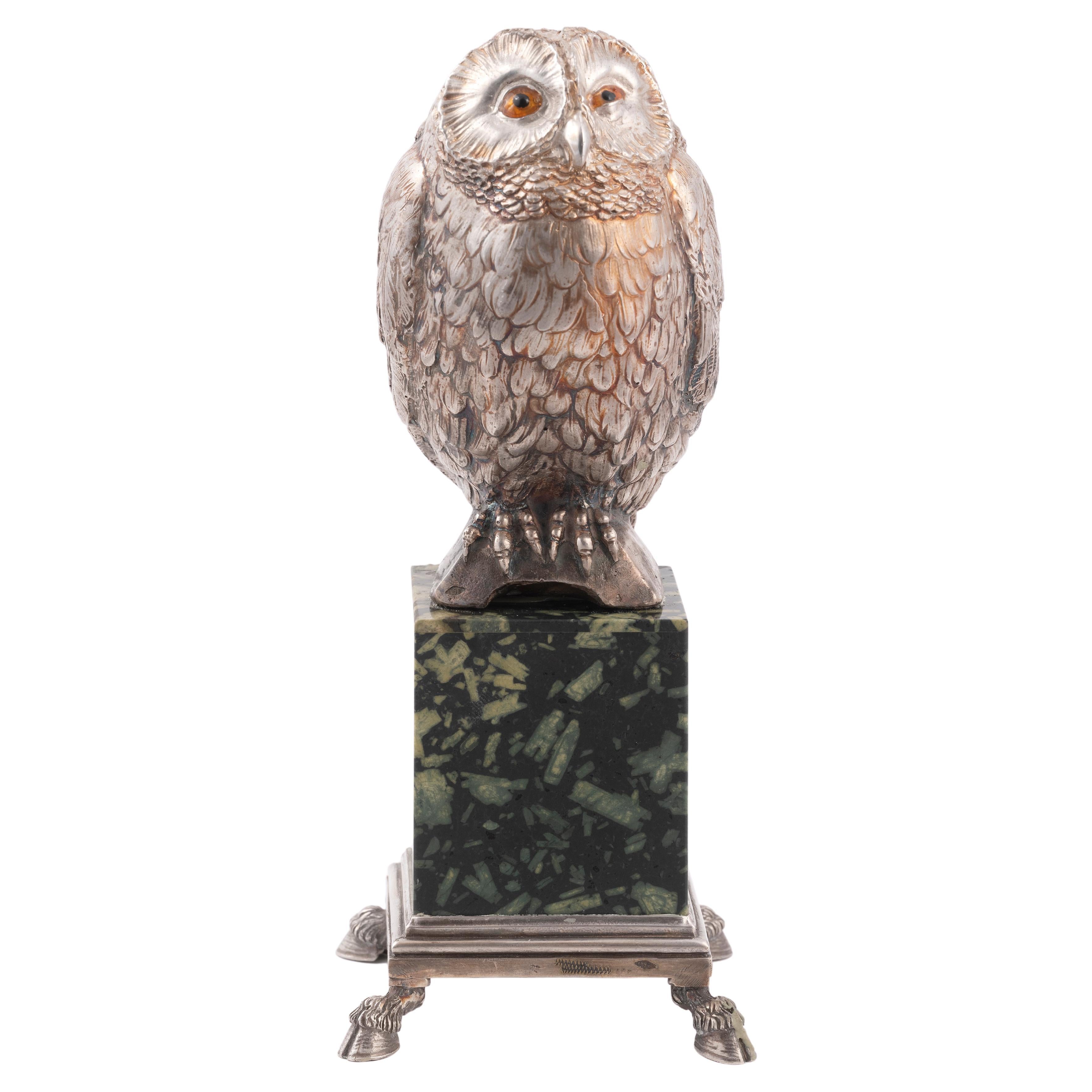 Parcel-Gilt Silver Ornament Modelled as an Owl For Sale