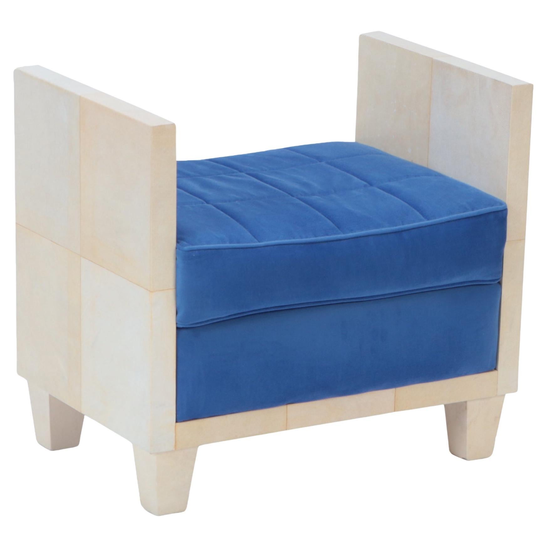 Parchment and Upholstered Bench, Contemporary For Sale
