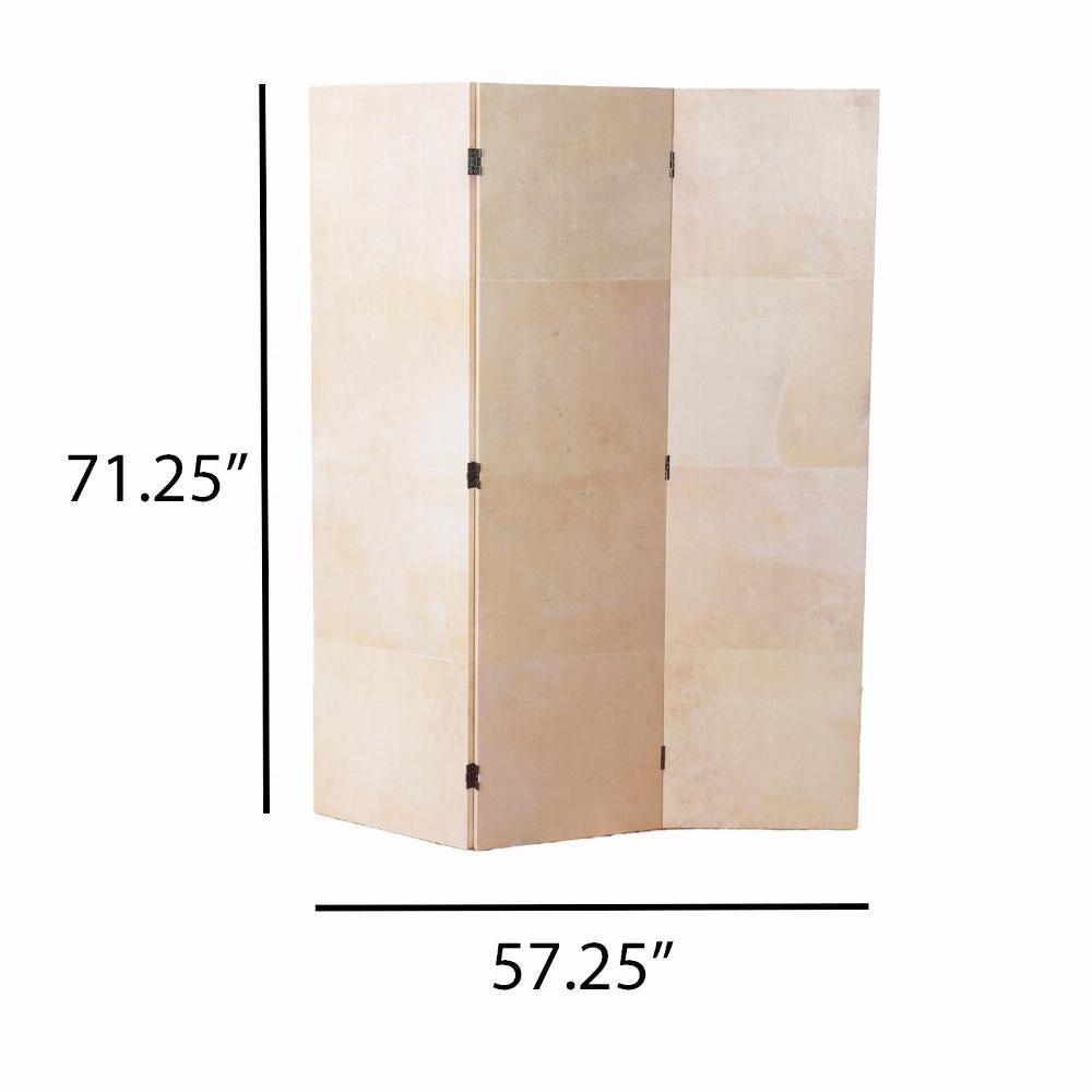 A parchment covered three panel folding screen. In Good Condition In Philadelphia, PA
