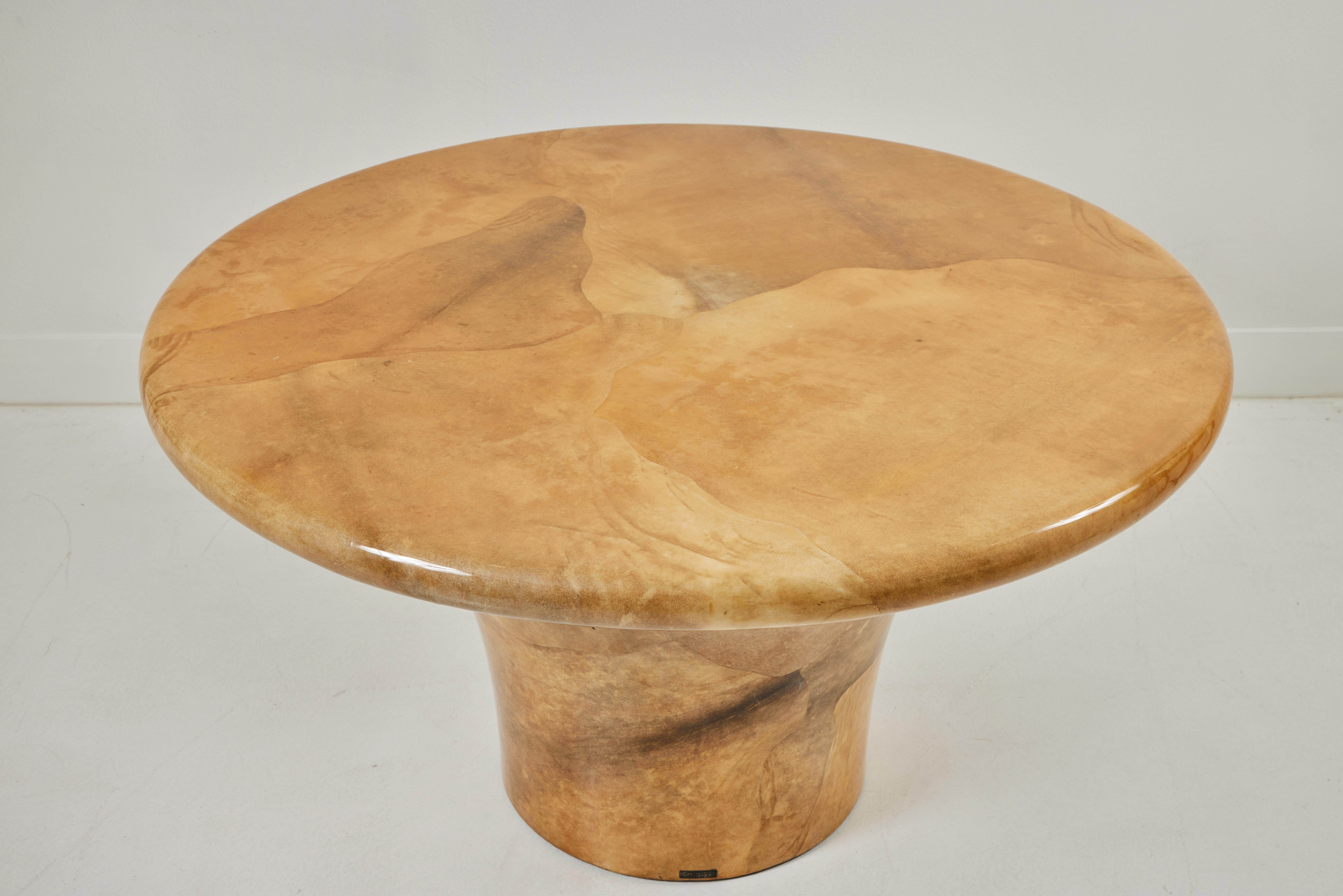 Mid-Century Modern Parchment Veneered Mushroom Form Table by Karl Springer