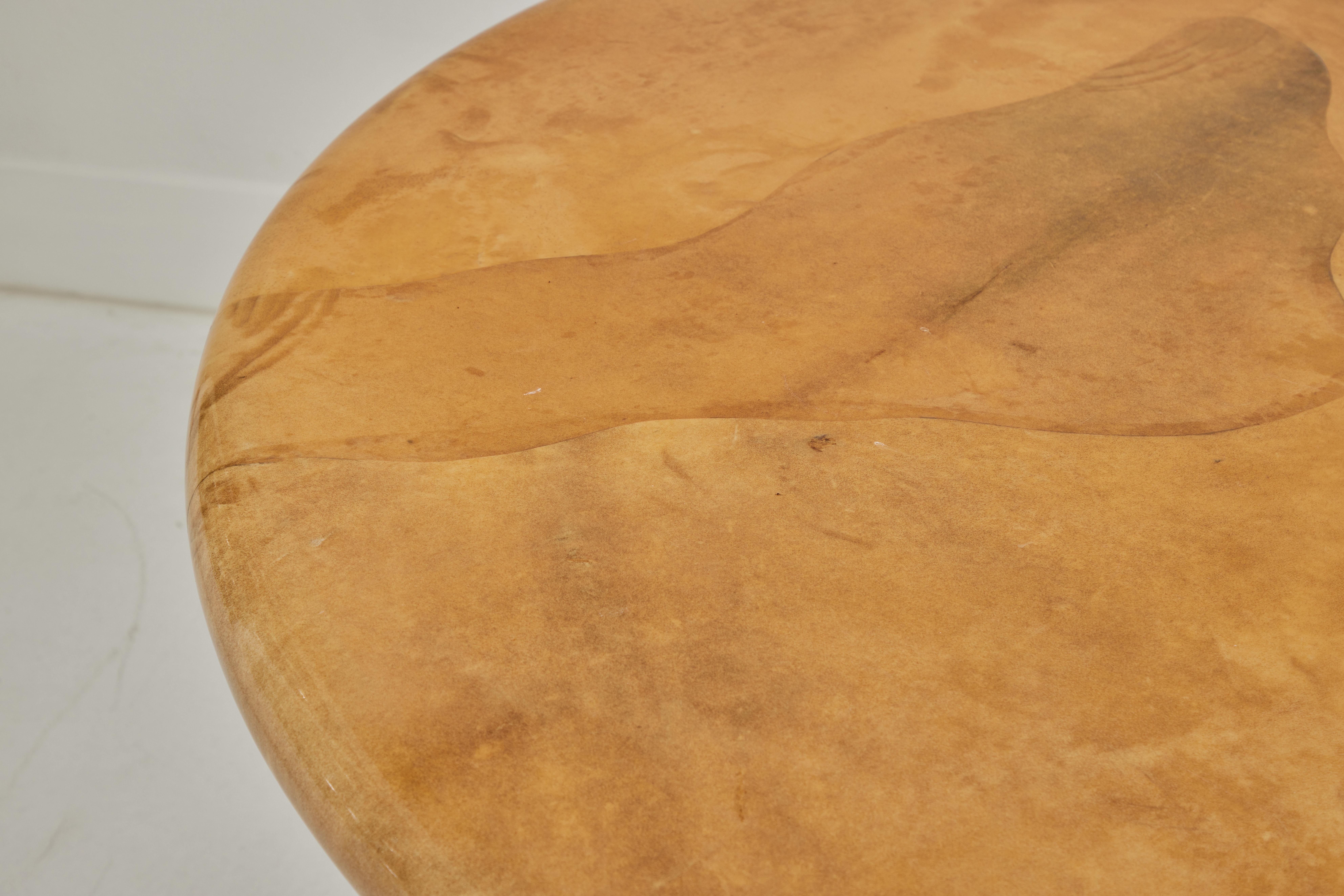 Polished Parchment Veneered Mushroom Form Table by Karl Springer
