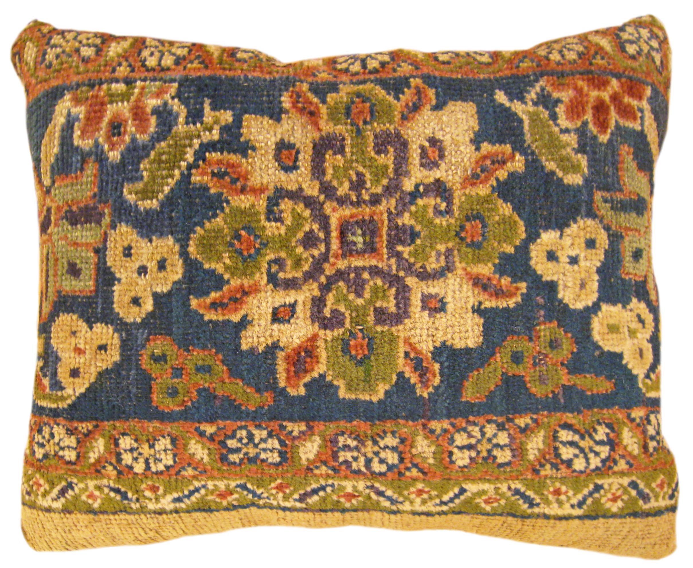 Pari of Decorative Antique Persian Sultanabad Carpet Pillows with Floral For Sale 2