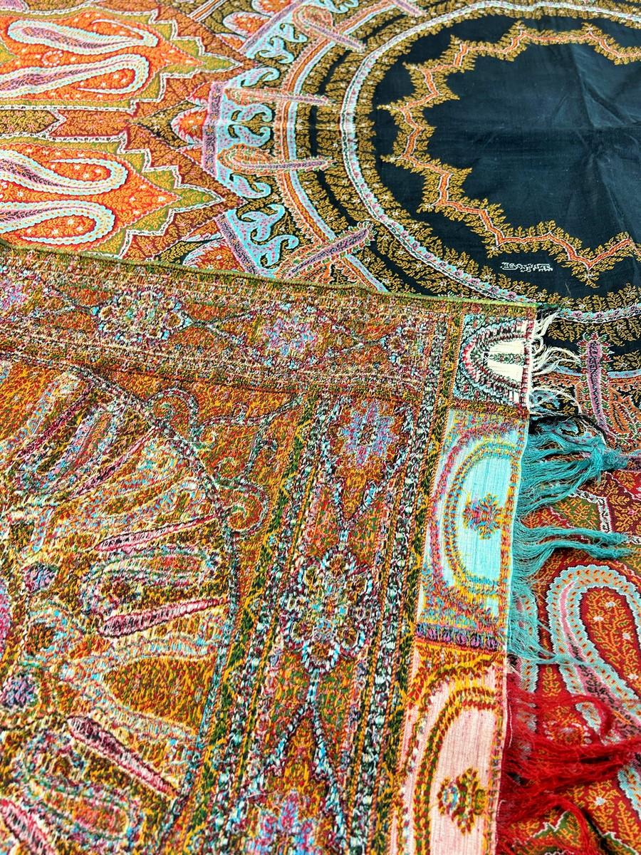 A Parisian Paisley Cashmere Moon Shawl With Signature French Circa 1860 For Sale 7