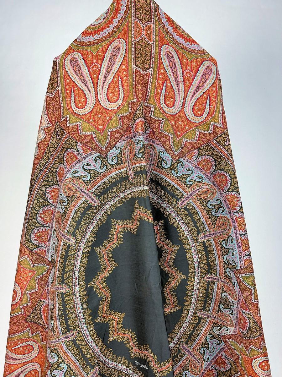 A Parisian Paisley Cashmere Moon Shawl With Signature French Circa 1860 For Sale 8