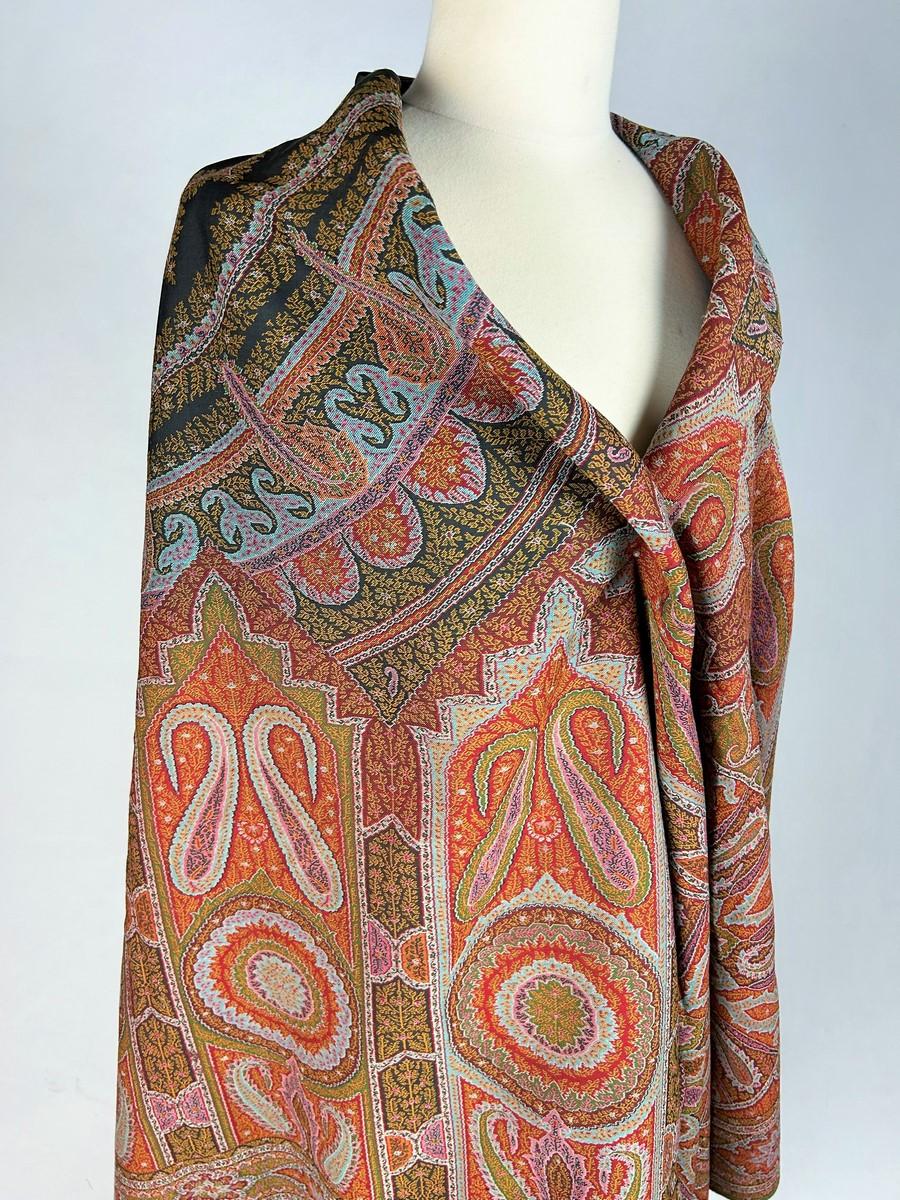 A Parisian Paisley Cashmere Moon Shawl With Signature French Circa 1860 For Sale 11