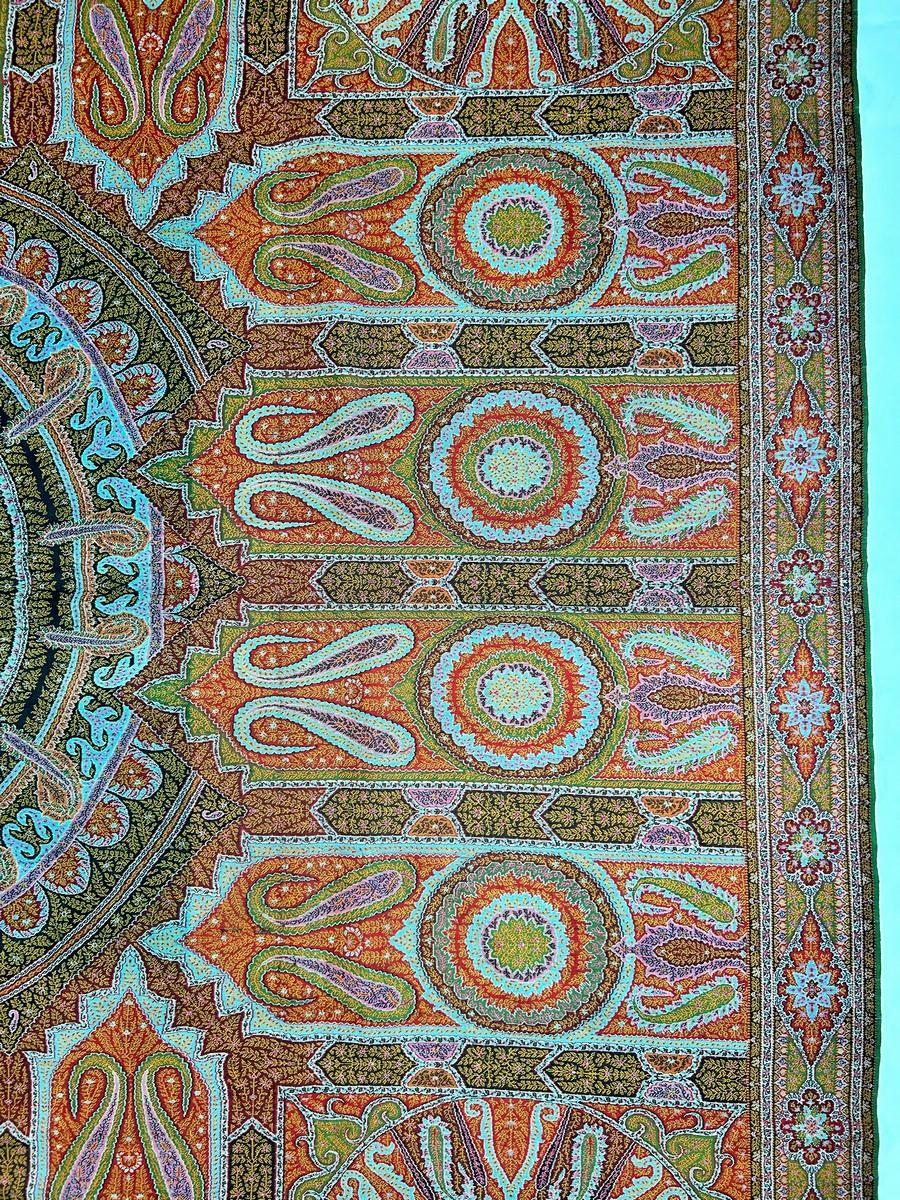 A Parisian Paisley Cashmere Moon Shawl With Signature French Circa 1860 For Sale 4