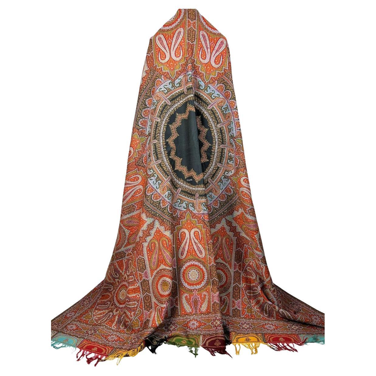 A Parisian Paisley Cashmere Moon Shawl With Signature French Circa 1860 For Sale