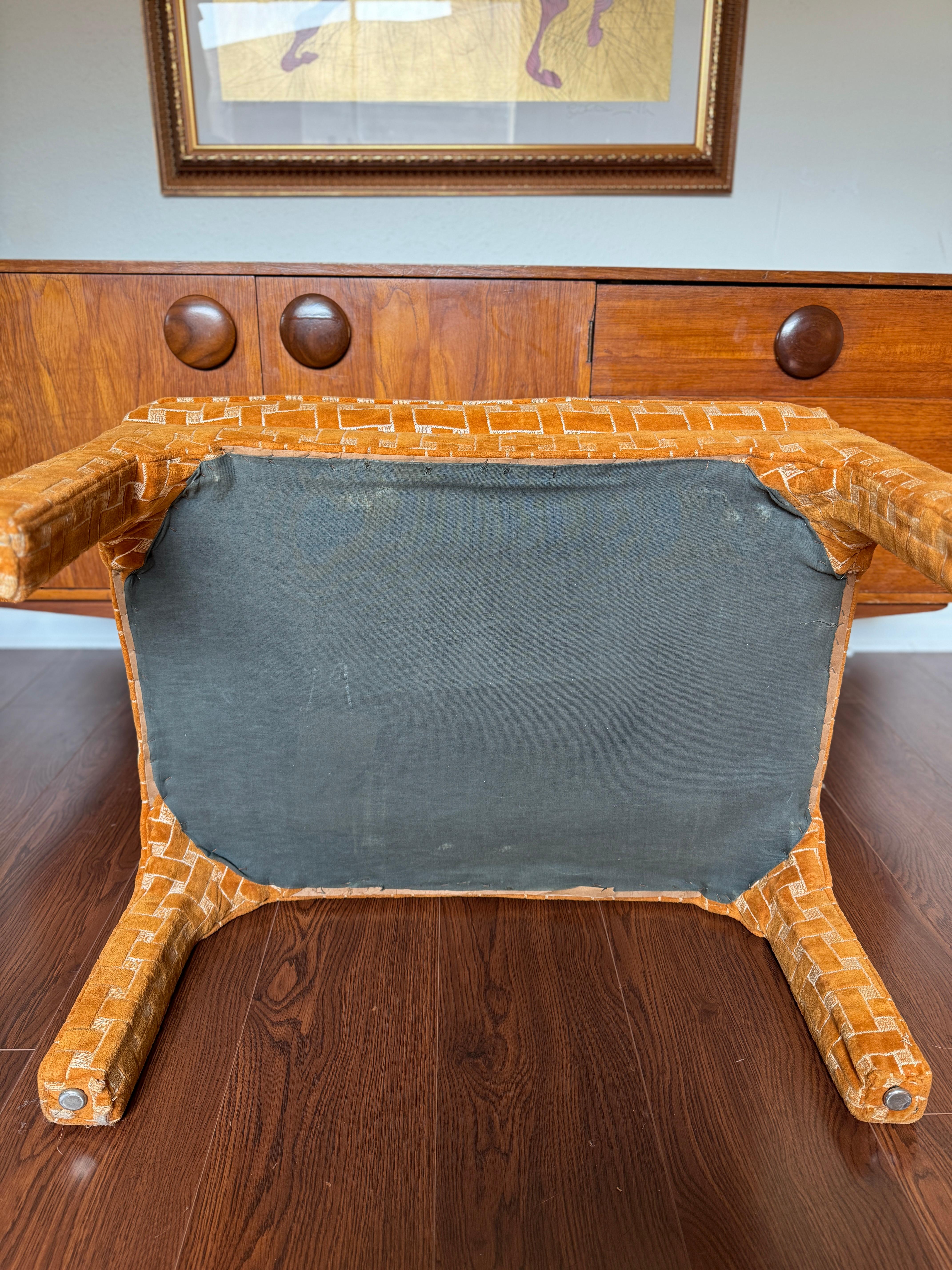 Late 20th Century A parson style upholstered bench in the style of Milo Baughman, circa 1970s For Sale