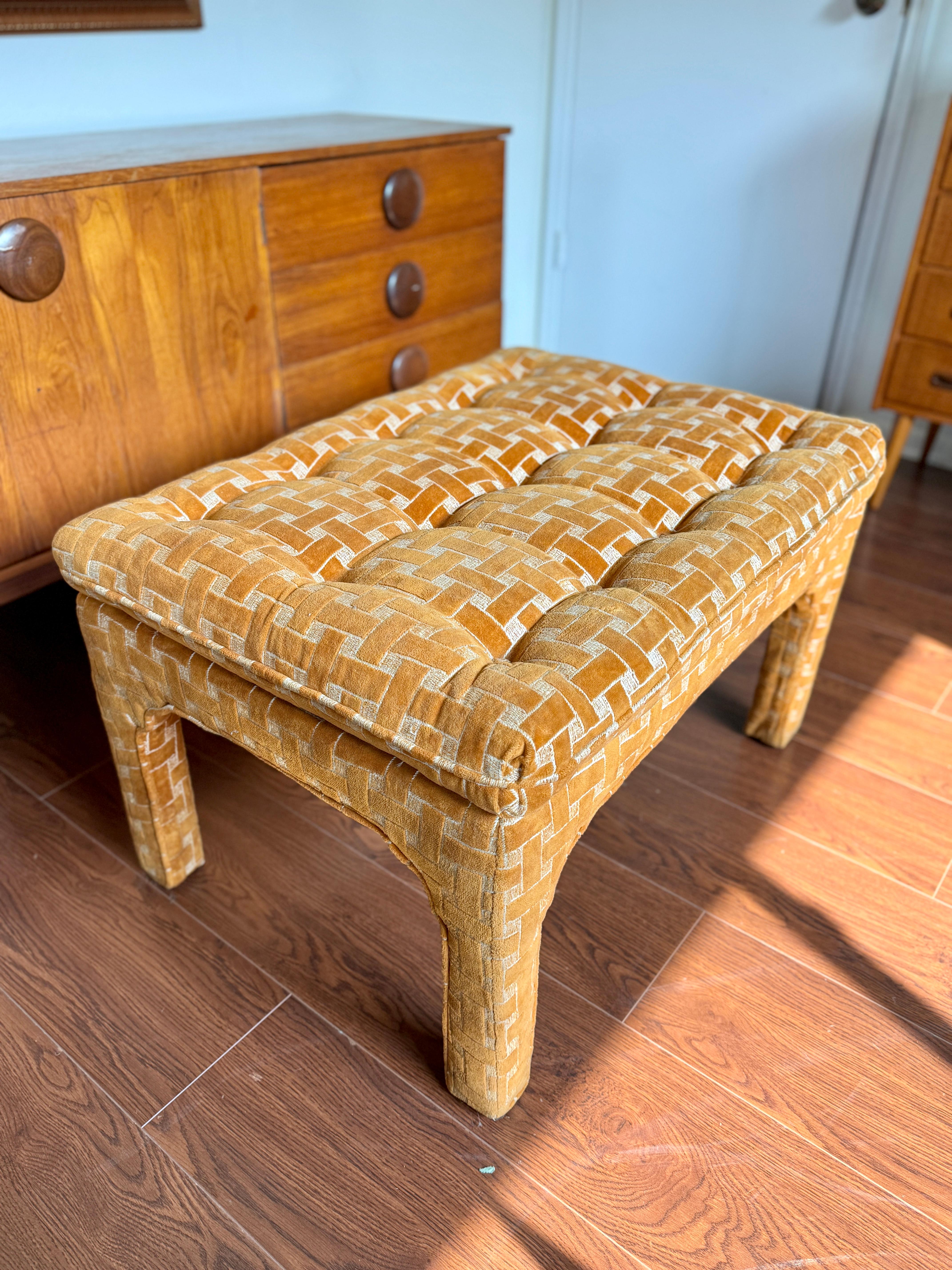 A parson style upholstered bench in the style of Milo Baughman, circa 1970s For Sale 2