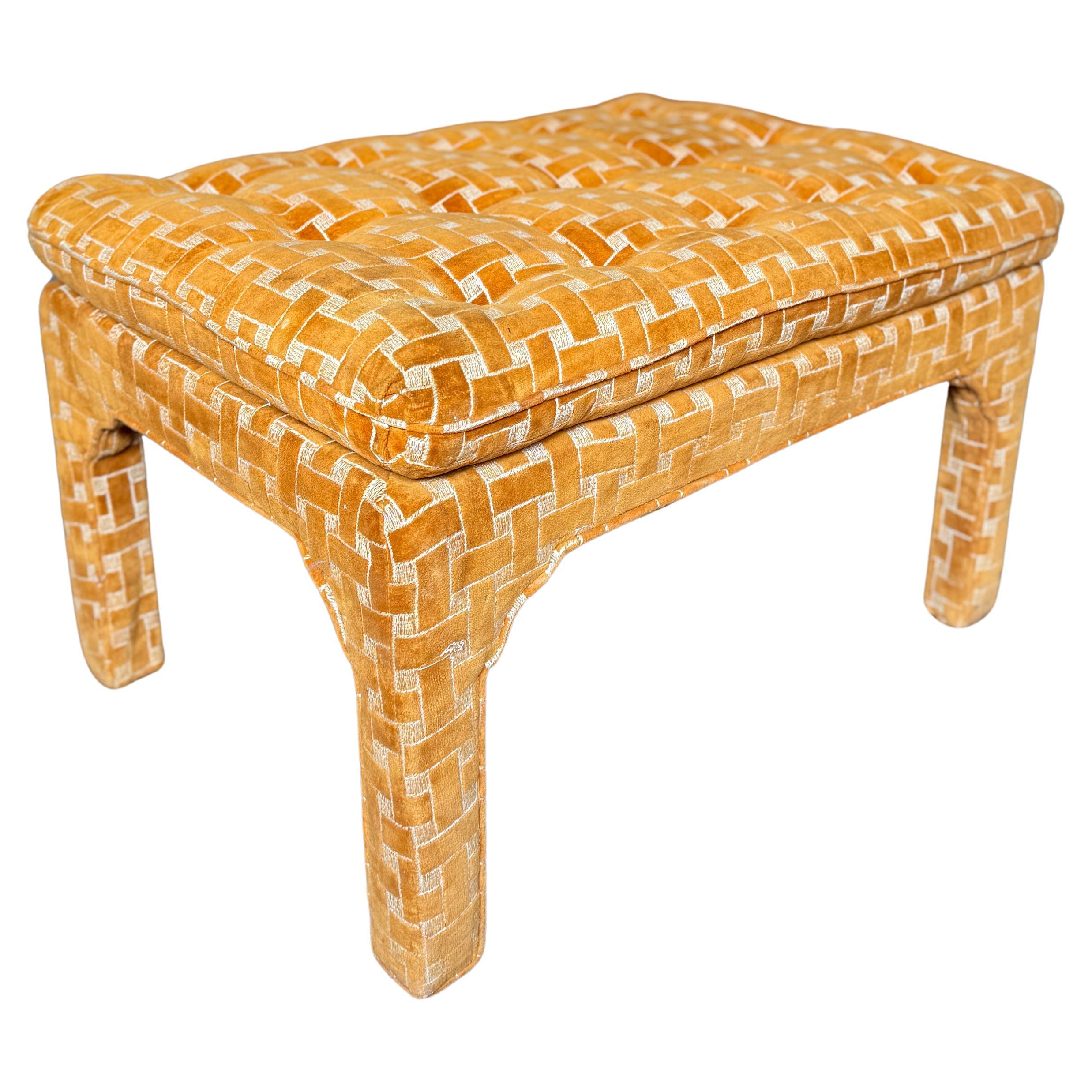A parson style upholstered bench in the style of Milo Baughman, circa 1970s For Sale