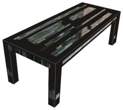 A  Black Parson's Style Coffee Table With Inlaid Genuine Blue Tiger Eye Stone