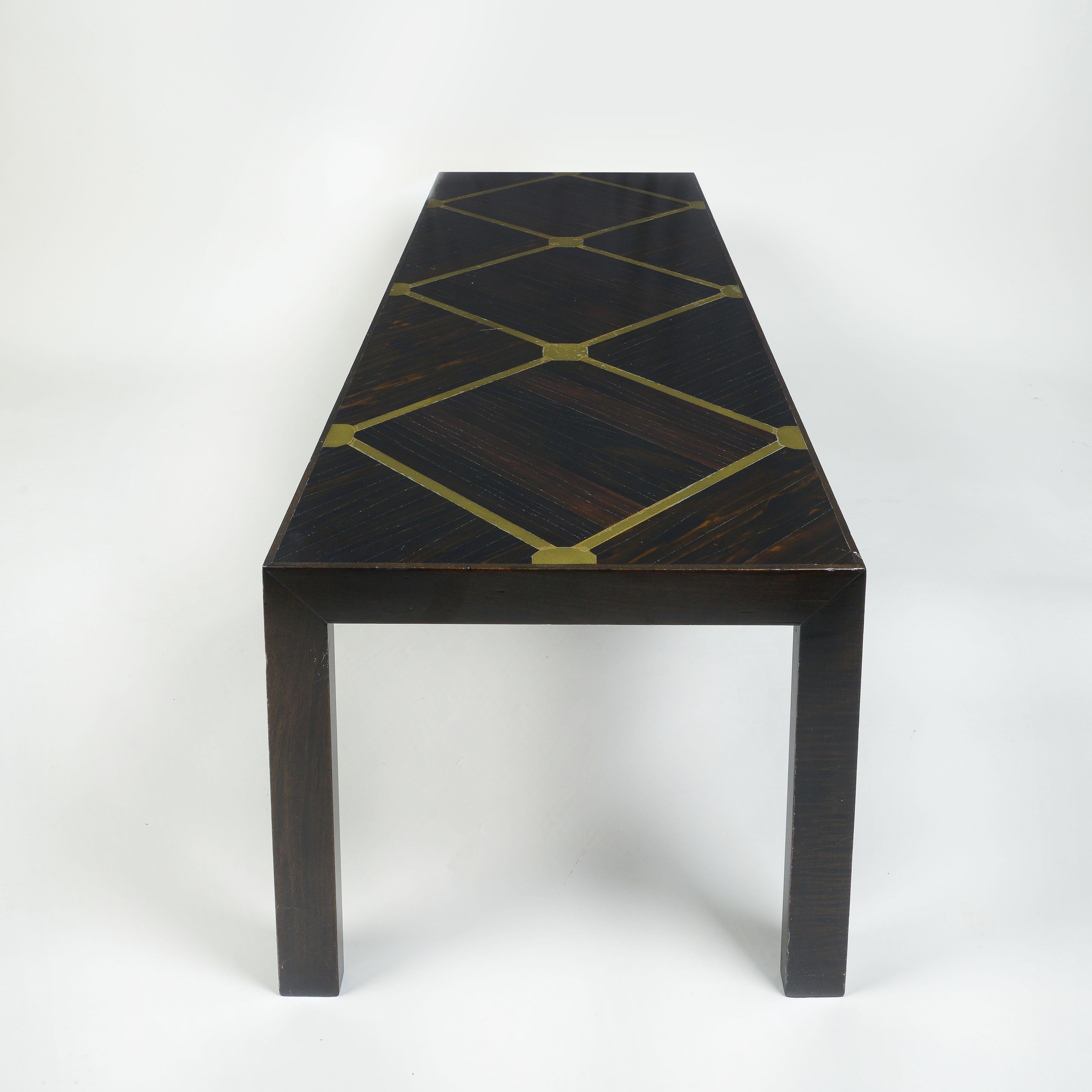 Mid-Century Modern A Parsons Style Rosewood and Brass Inlaid Coffee Table For Sale