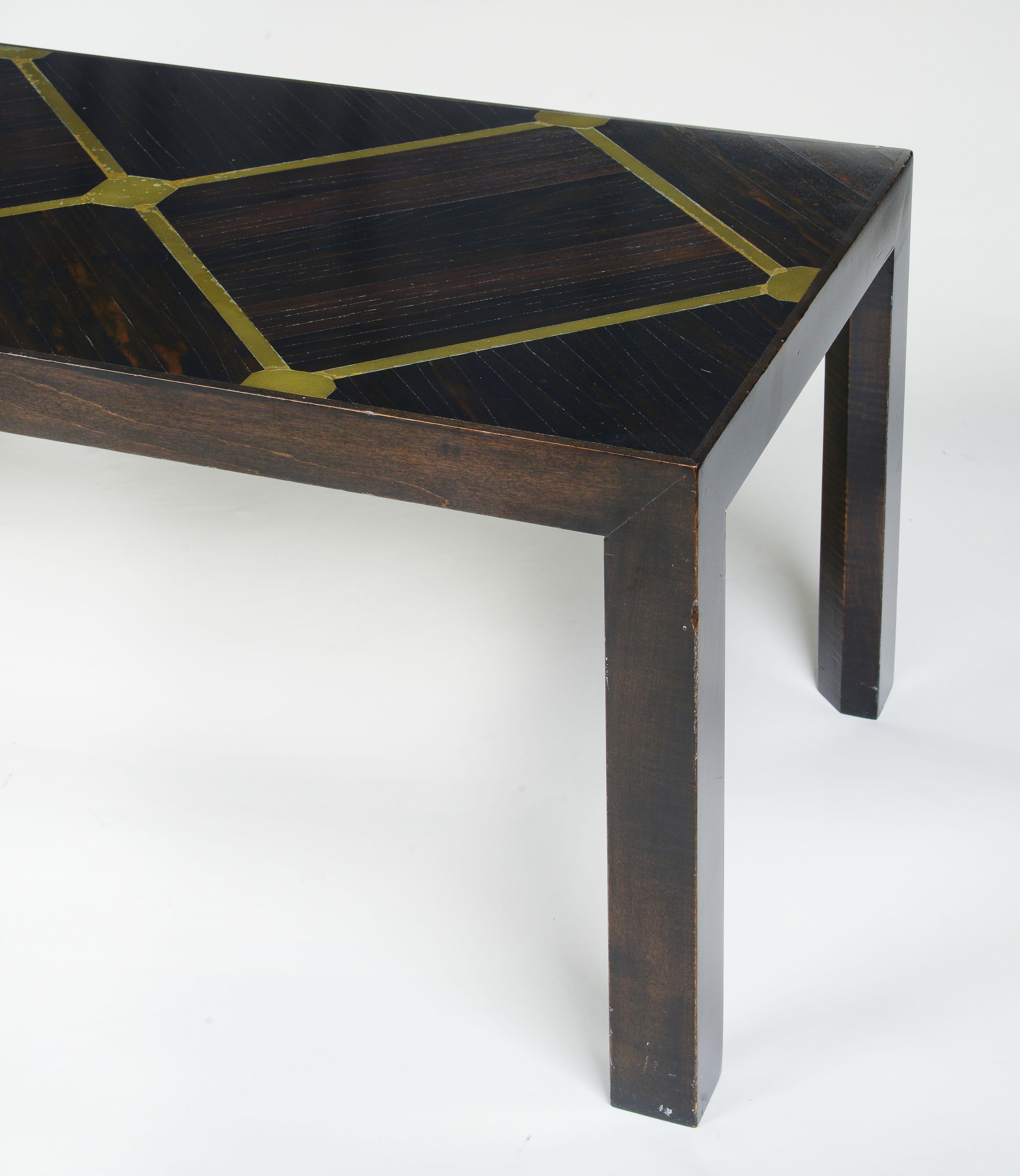 Inlay A Parsons Style Rosewood and Brass Inlaid Coffee Table For Sale