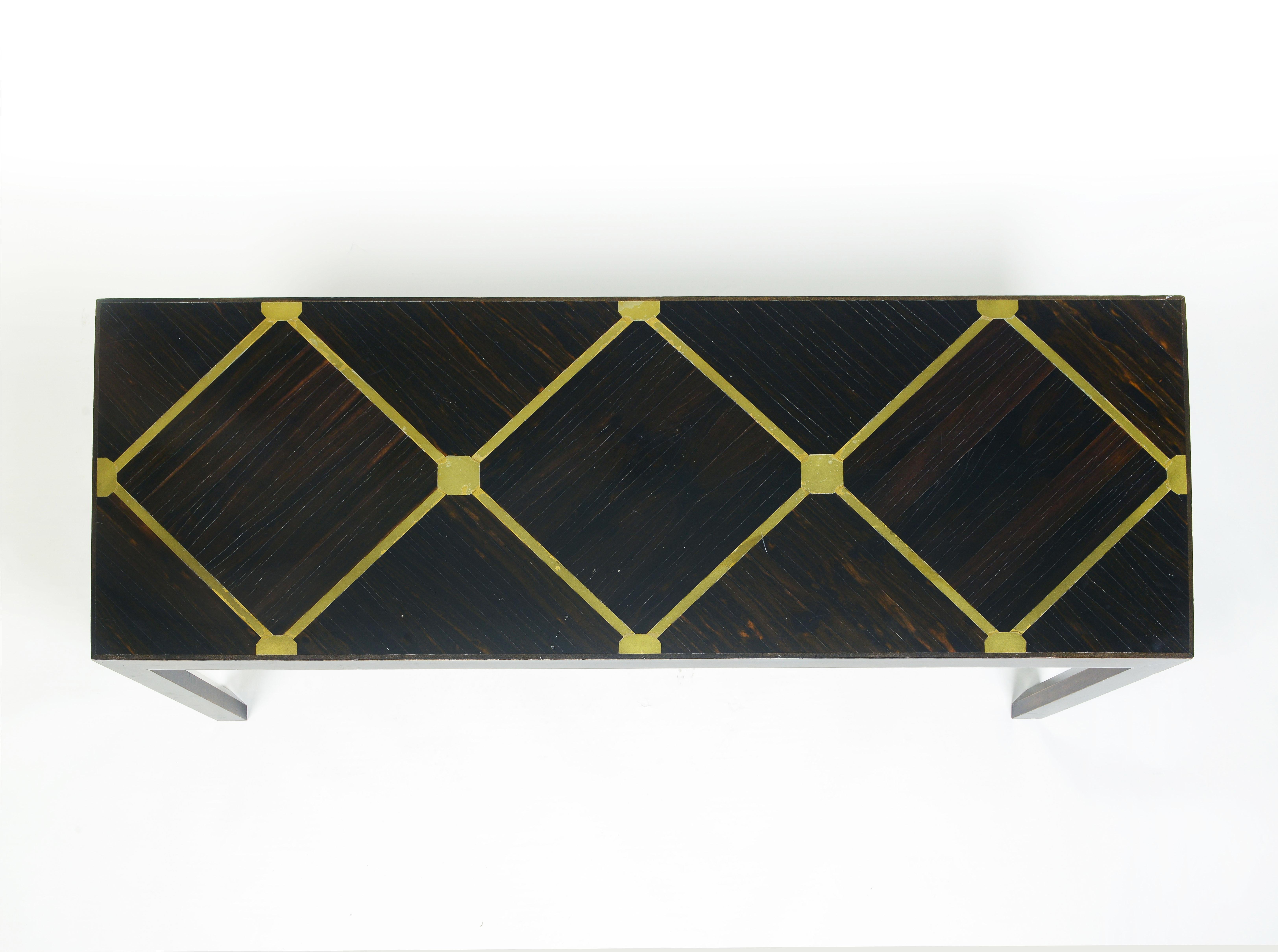 A Parsons Style Rosewood and Brass Inlaid Coffee Table For Sale 2