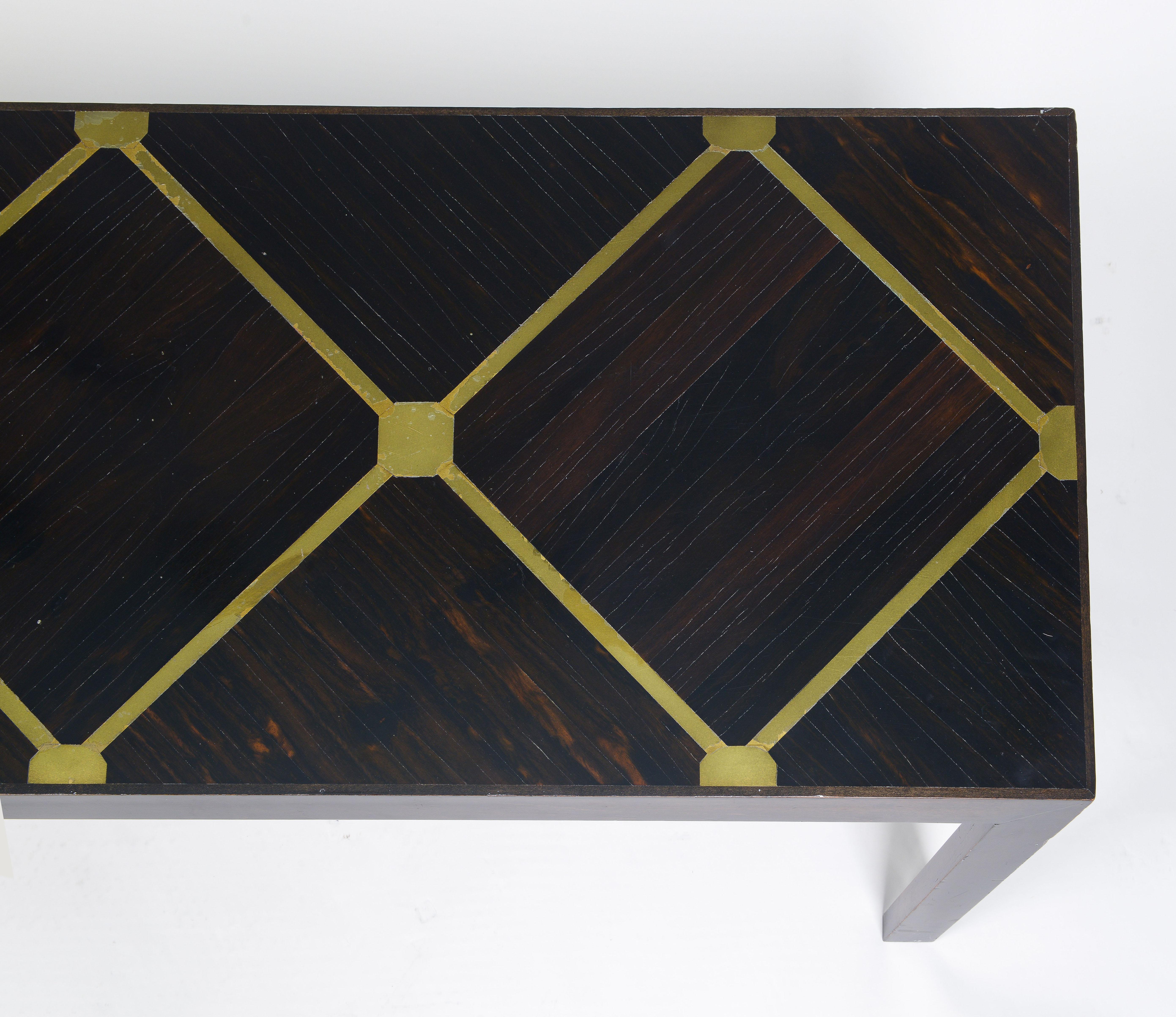 A Parsons Style Rosewood and Brass Inlaid Coffee Table For Sale 3