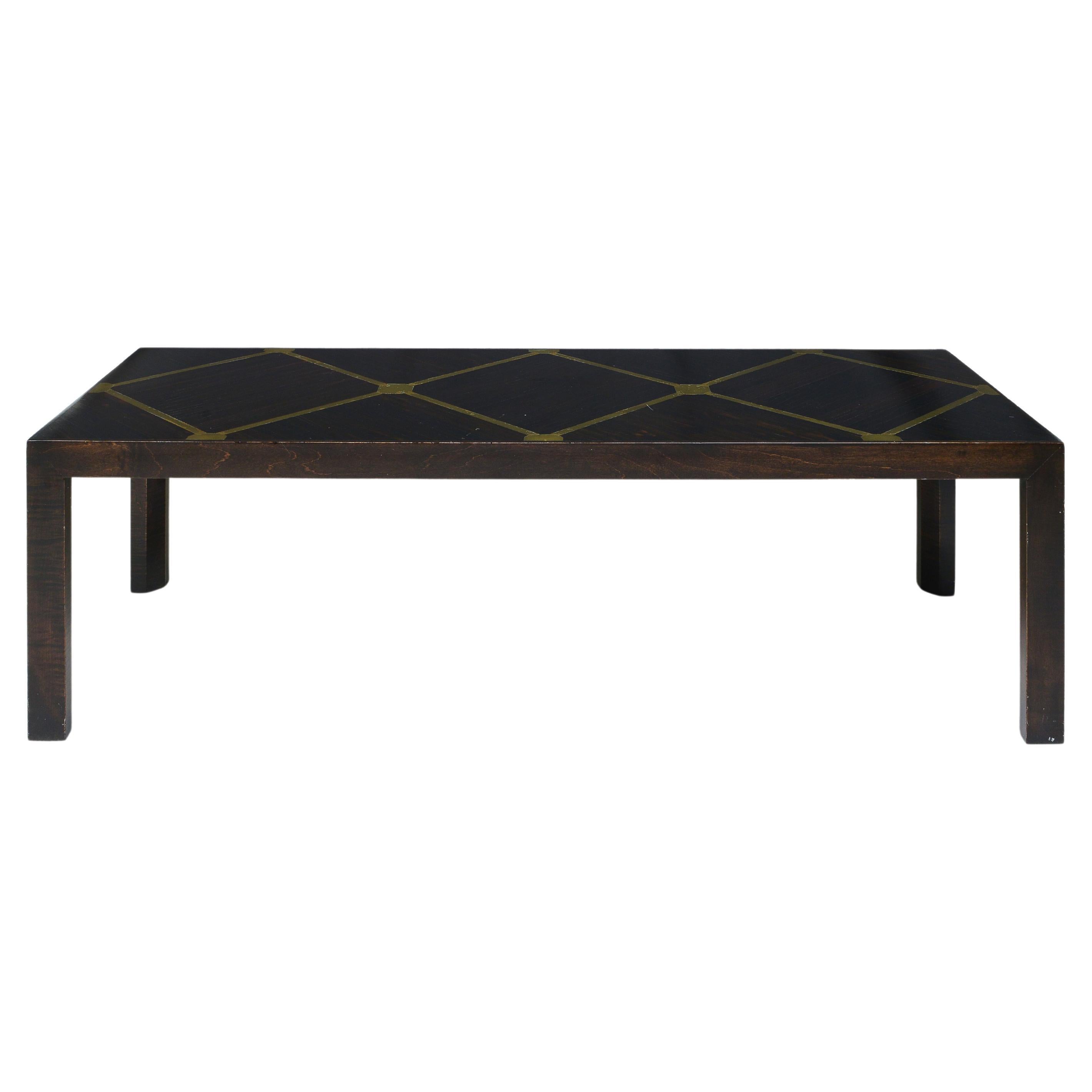 A Parsons Style Rosewood and Brass Inlaid Coffee Table For Sale