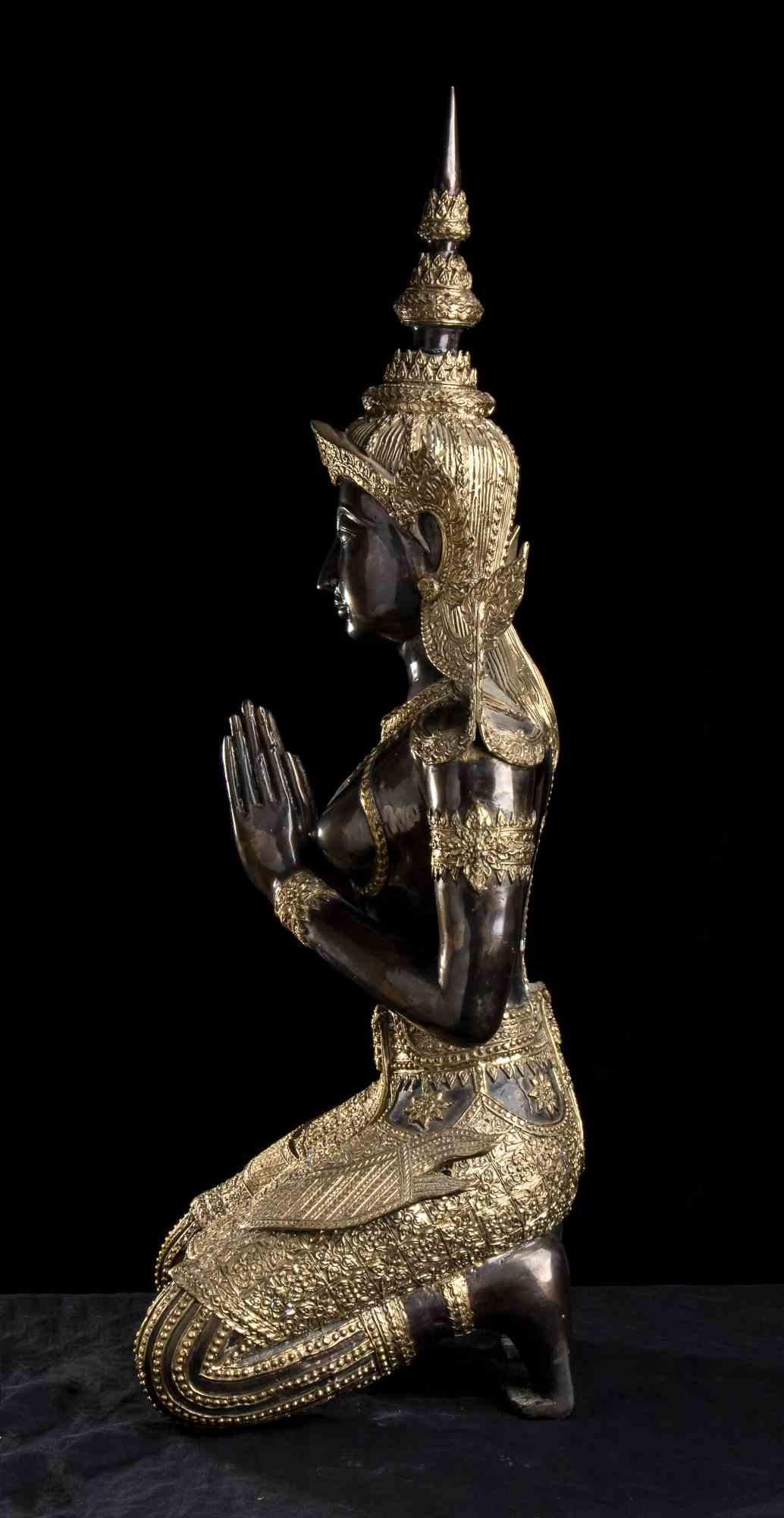 Asian A Partially Gilt Bronze Deity, Mid-20th Century