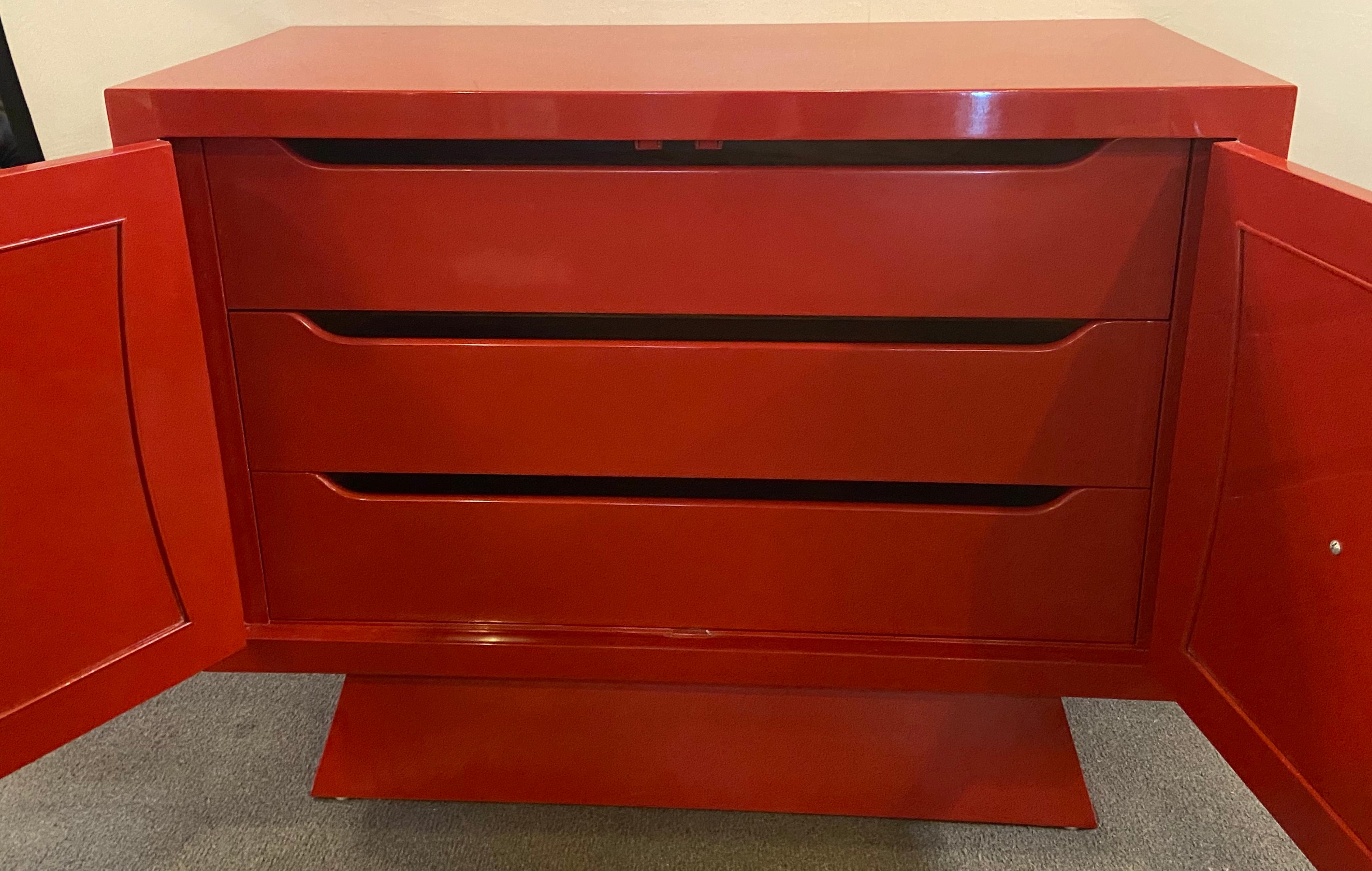 MCM Parzinger Style Cabinet, Commode or Server Lacquered in Red and White 5