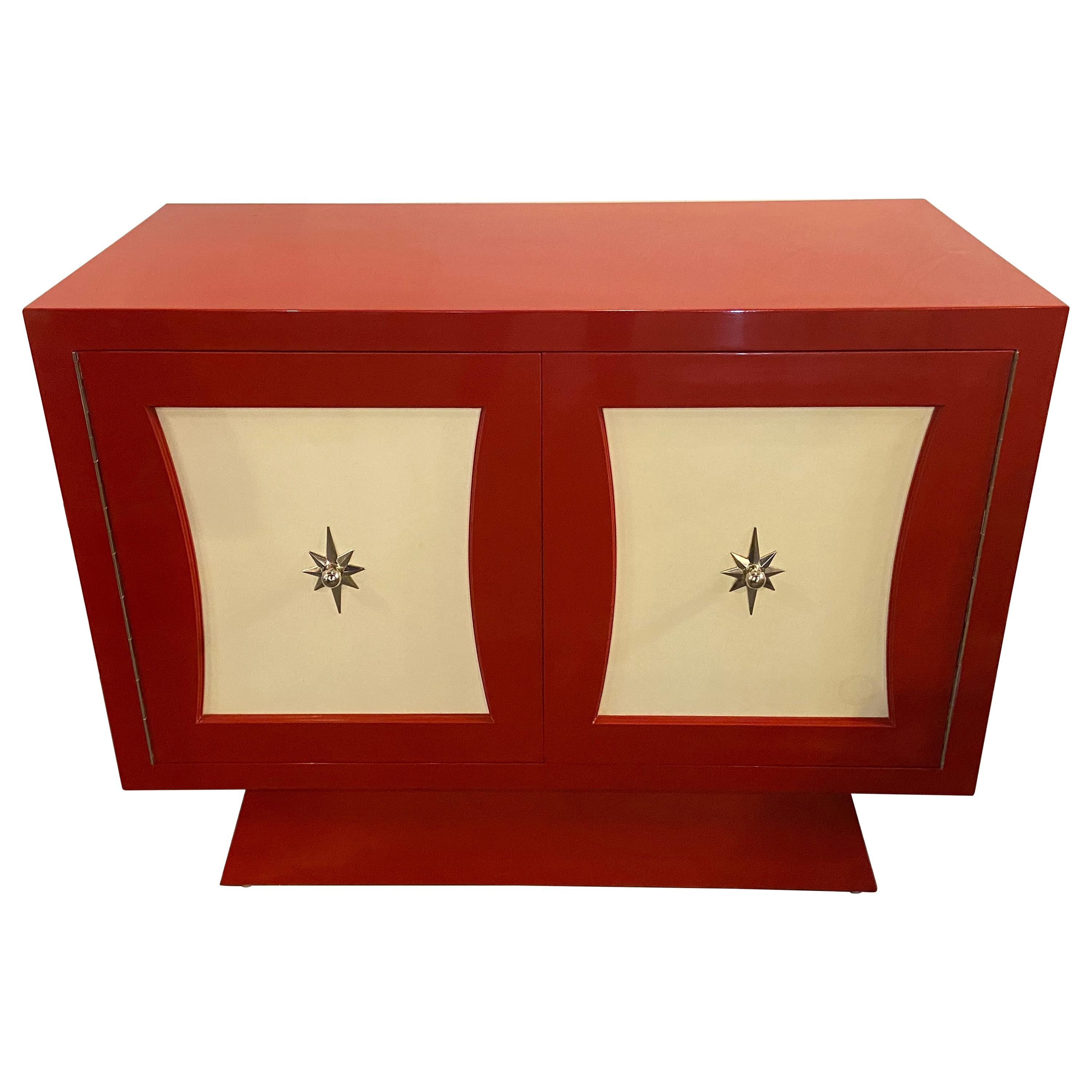 MCM Parzinger Style Cabinet, Commode or Server Lacquered in Red and White