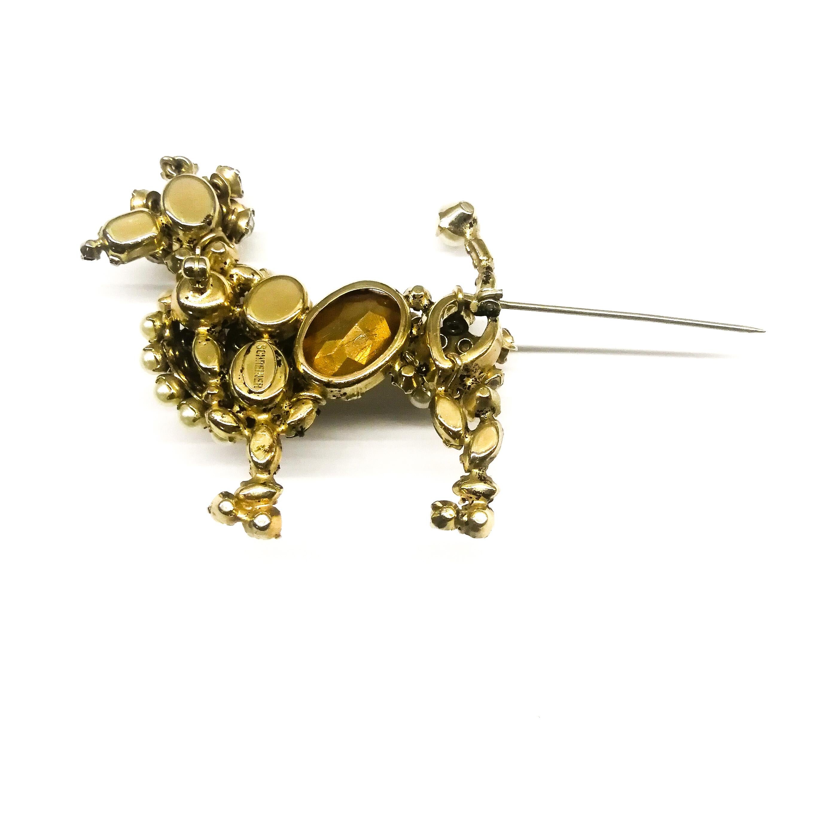Women's or Men's A paste pearl and clear paste 'poodle' brooch, Schreiner, USA, 1960s For Sale