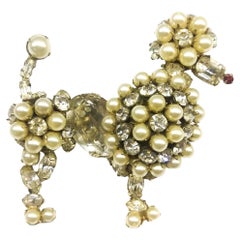 Vintage A paste pearl and clear paste 'poodle' brooch, Schreiner, USA, 1960s