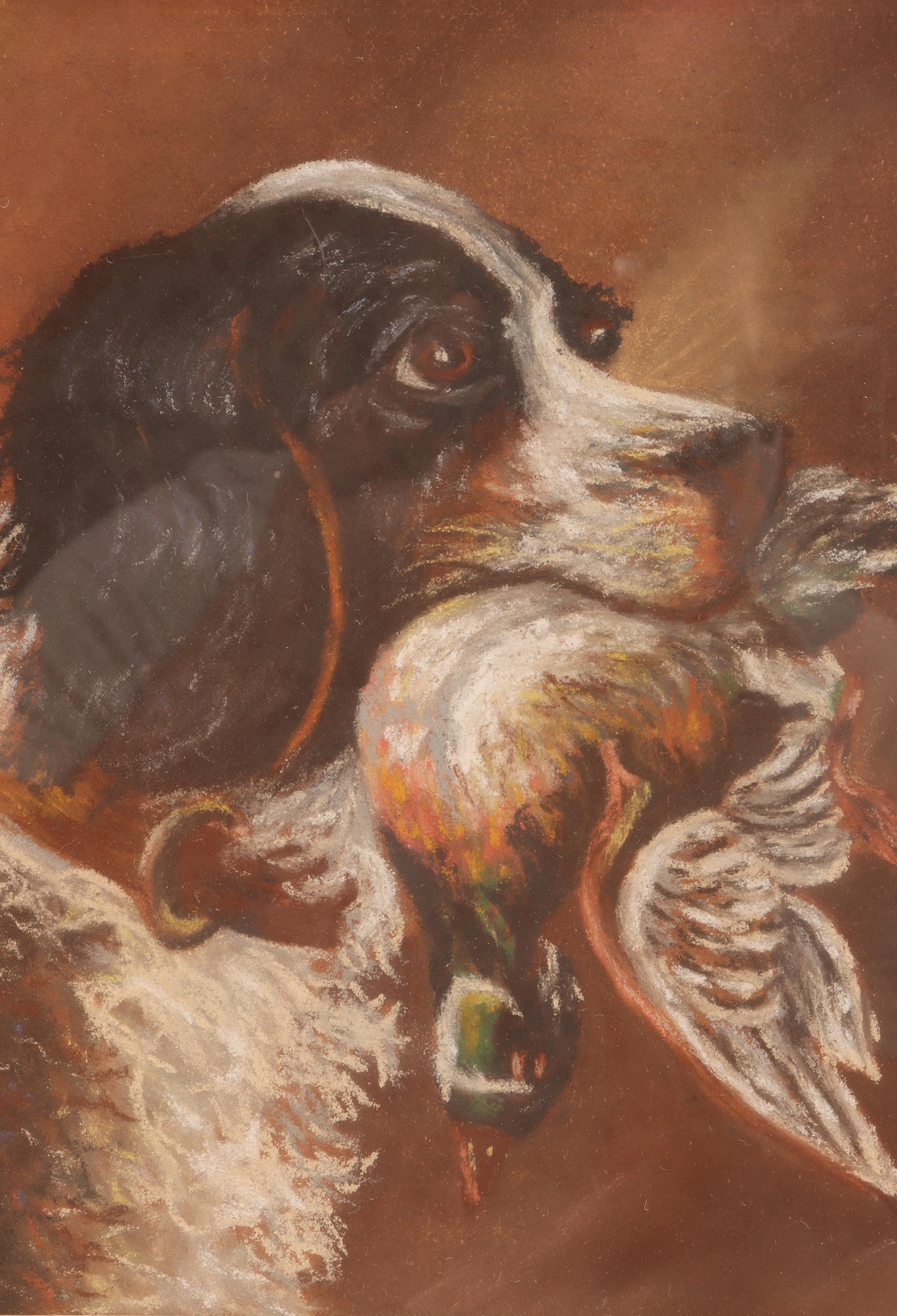 Hand-Painted Pastel Painting Depicting the Head of a Spaniel Dog, England, 1930 For Sale