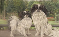 Pastel Painting Depicting Two Pekingese Dogs, England, 1920