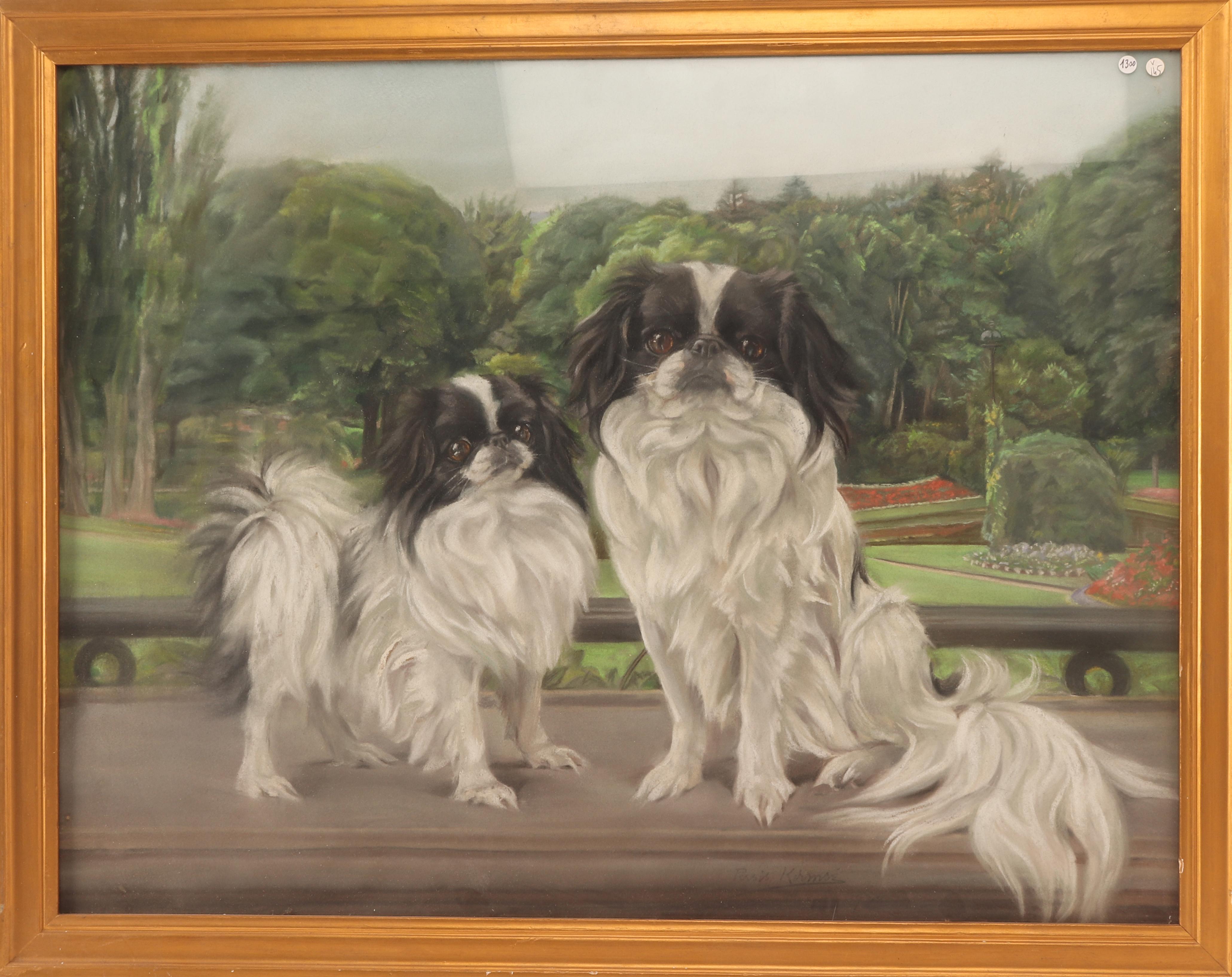 Pastel Painting Depicting Two Pekingese Dogs, England, 1920 In Excellent Condition In Milan, IT