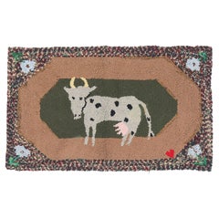 A Pastoral Reverie: Late 19th Century American Hooked Masterpiece of Folk Art