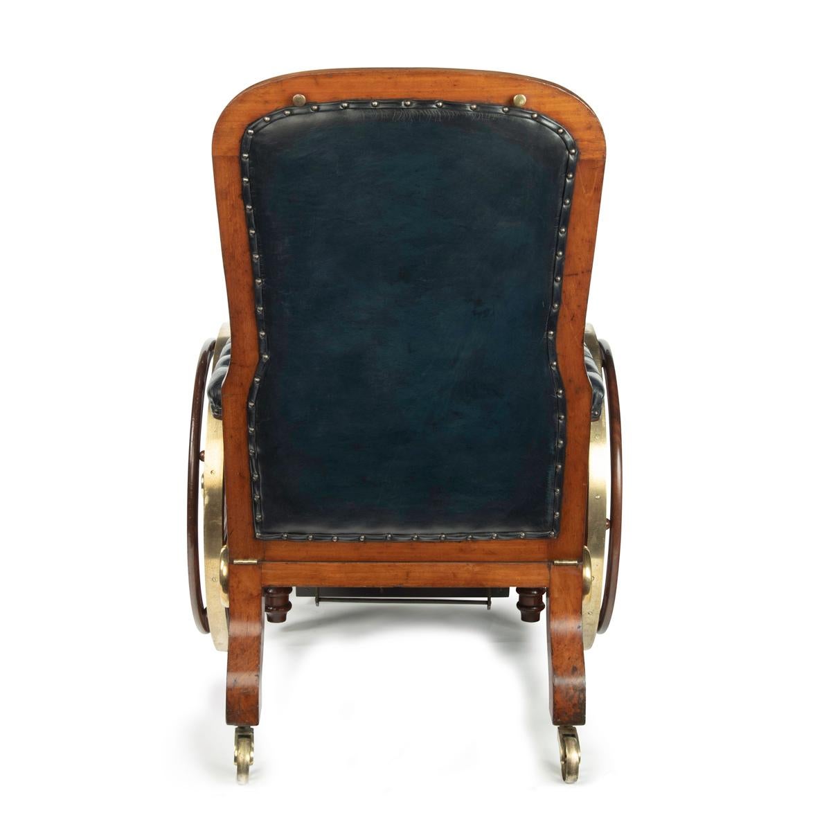 Leather A patented mechanical campaign invalid chair by Chapman For Sale