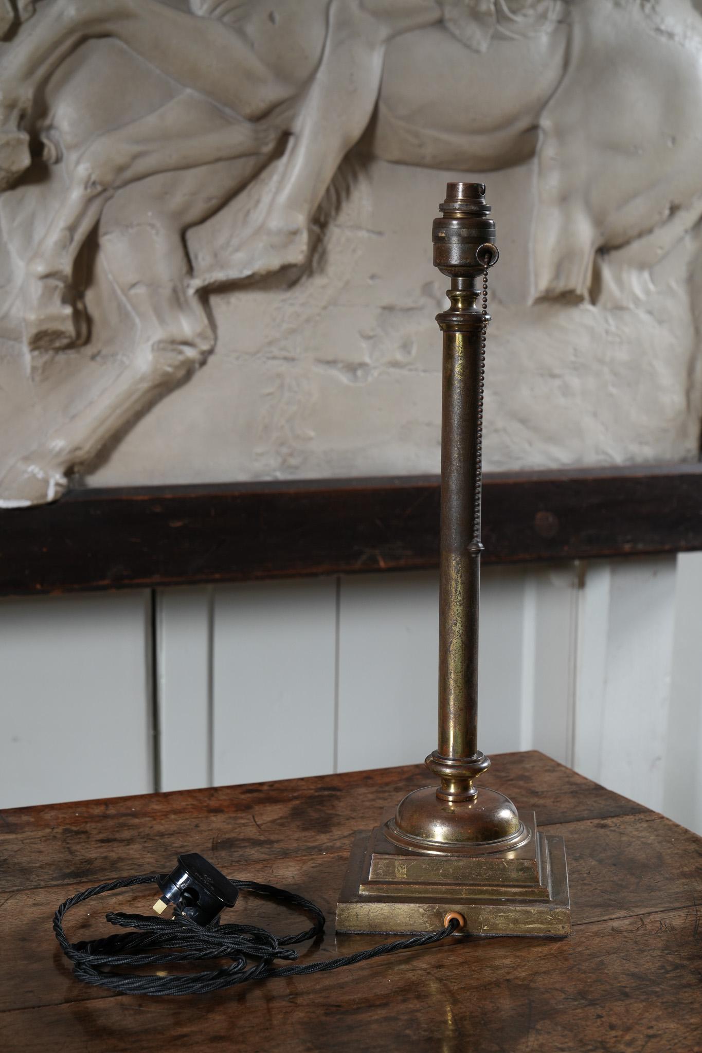 A Patinated Brass Column Table Lamp In Fair Condition For Sale In Conwy, GB