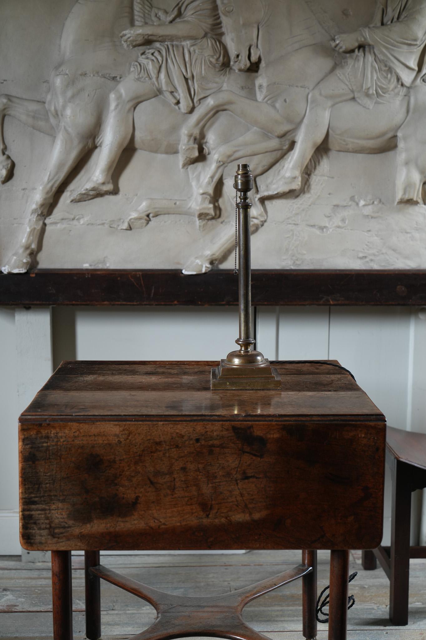 19th Century A Patinated Brass Column Table Lamp For Sale