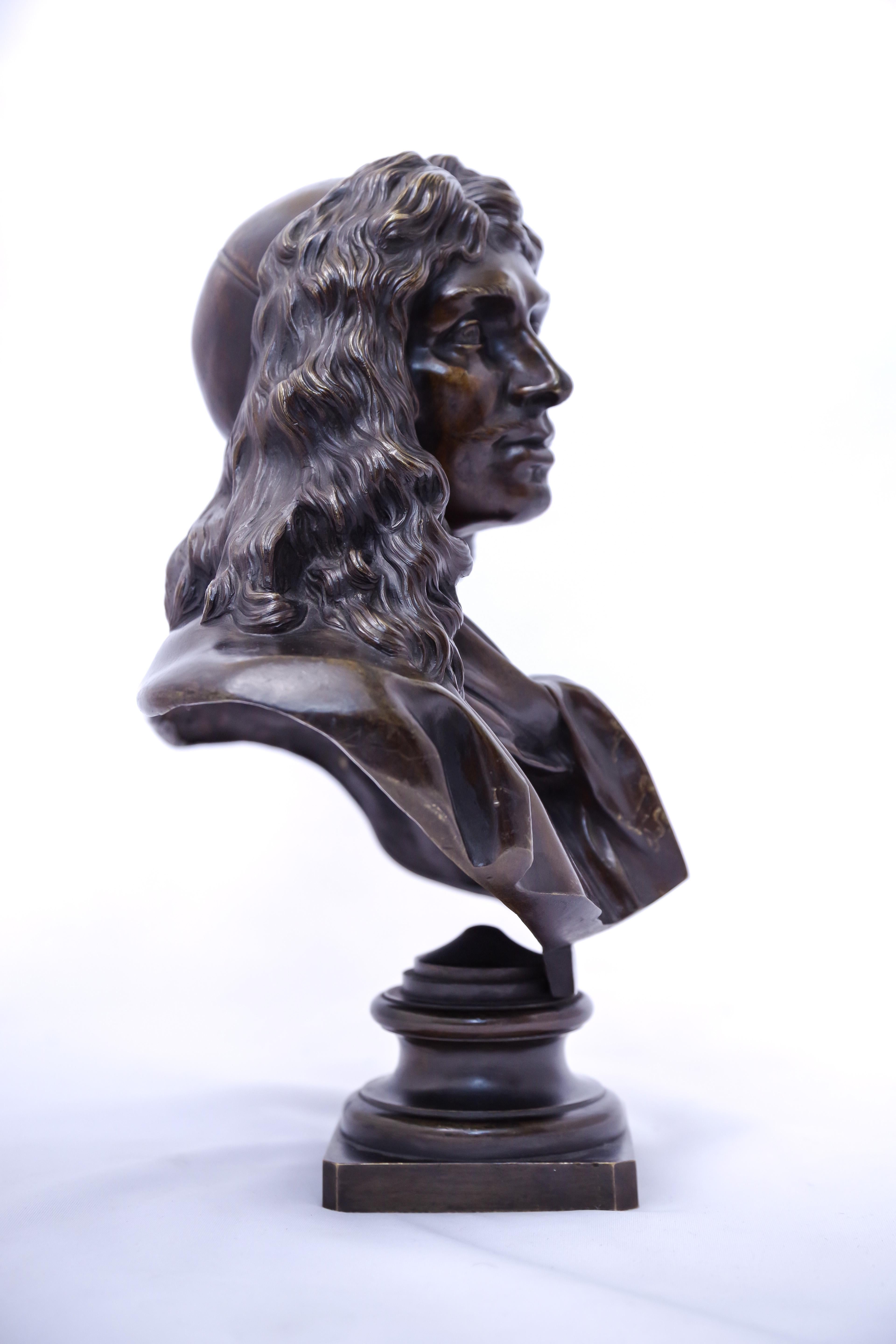Houdin’s expressive yet classically poised bust of the 17th-century French playwright, originally in marble, has been finely cast and worked by the the Parisian bronze foundry Barbedienne. The cast probably dates from the late 19th century. It’s