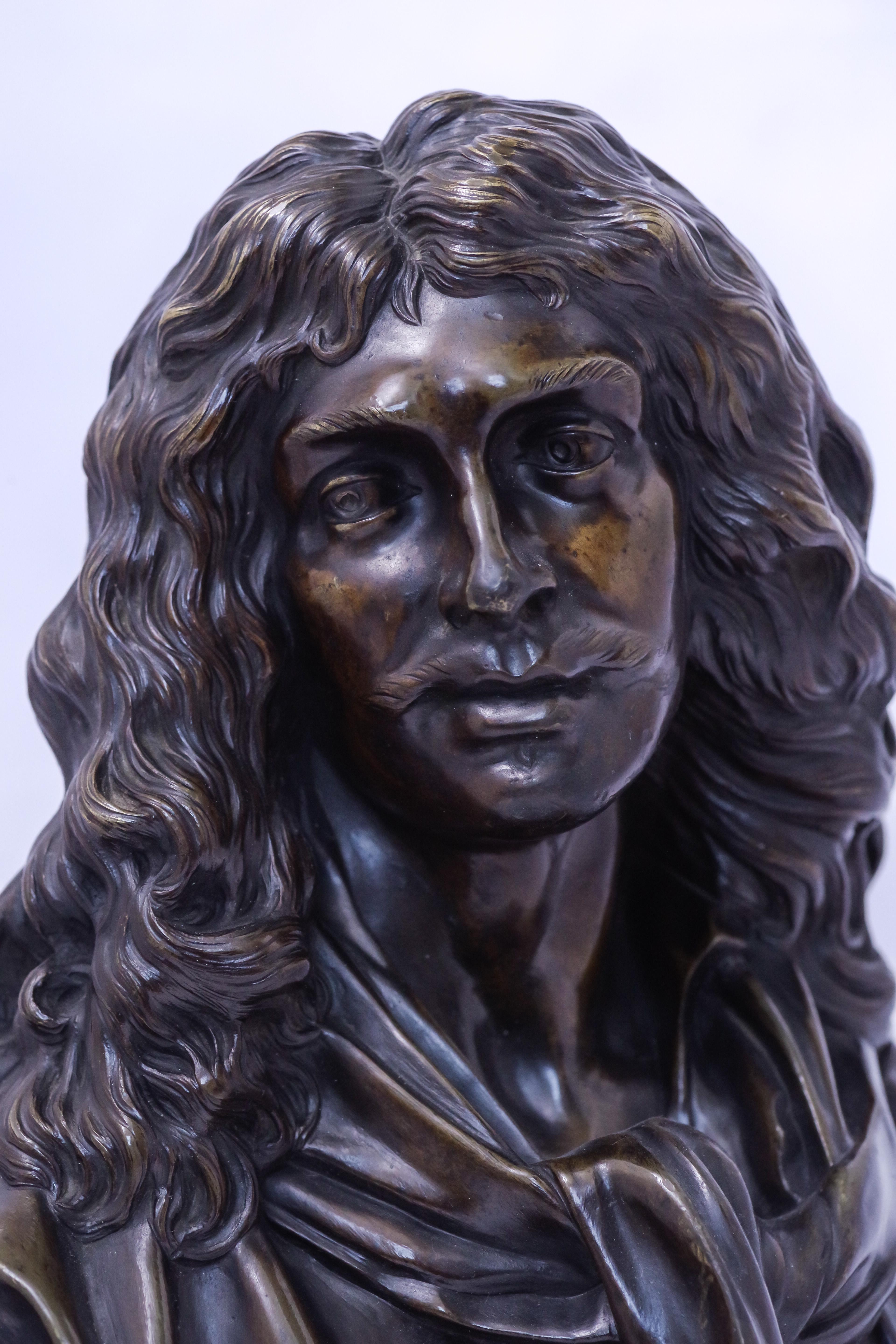 Buste en bronze patiné représentant Molière de la fonderie Barbedienne Bon état - En vente à 263-0031, JP