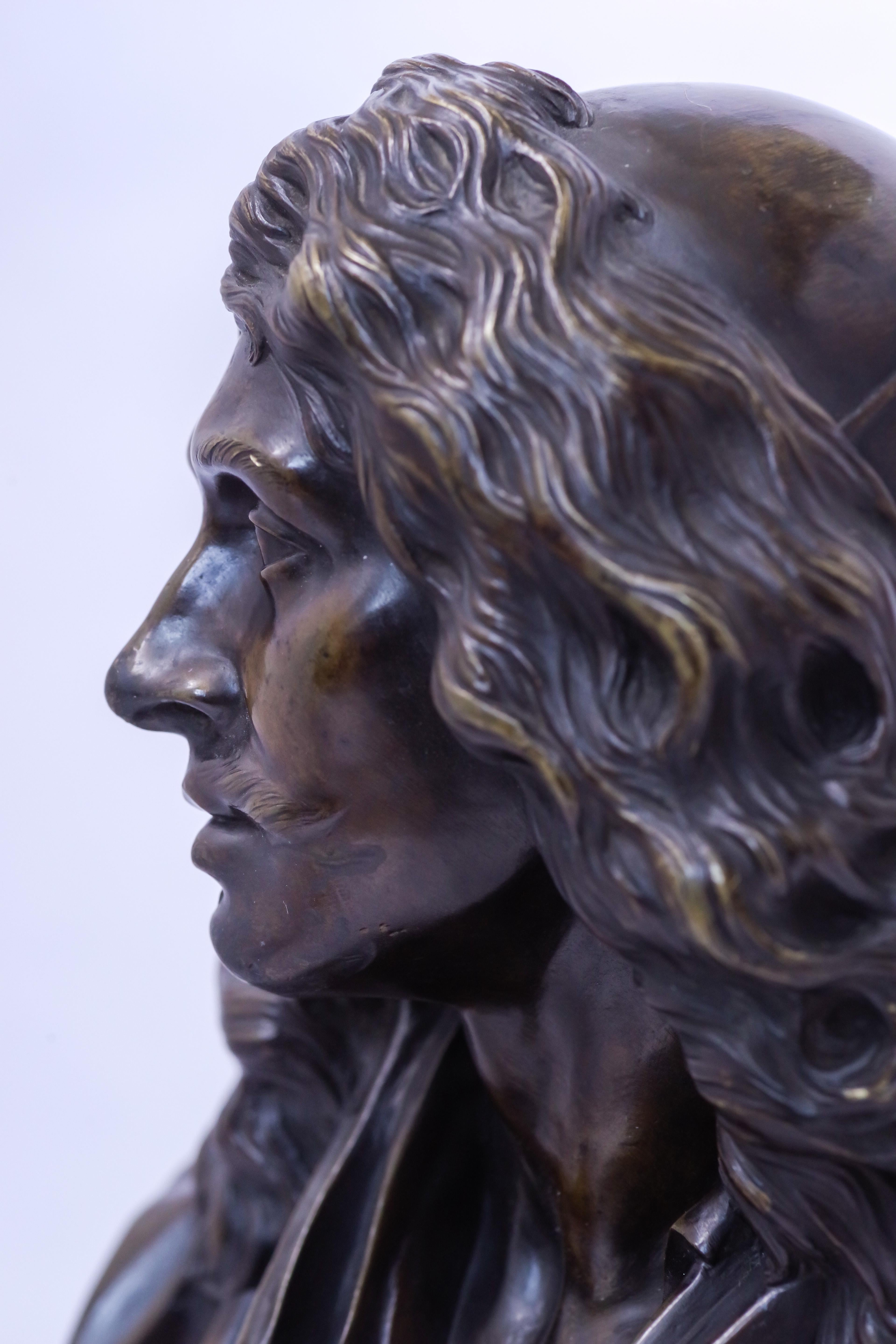 Bronze Buste en bronze patiné représentant Molière de la fonderie Barbedienne en vente