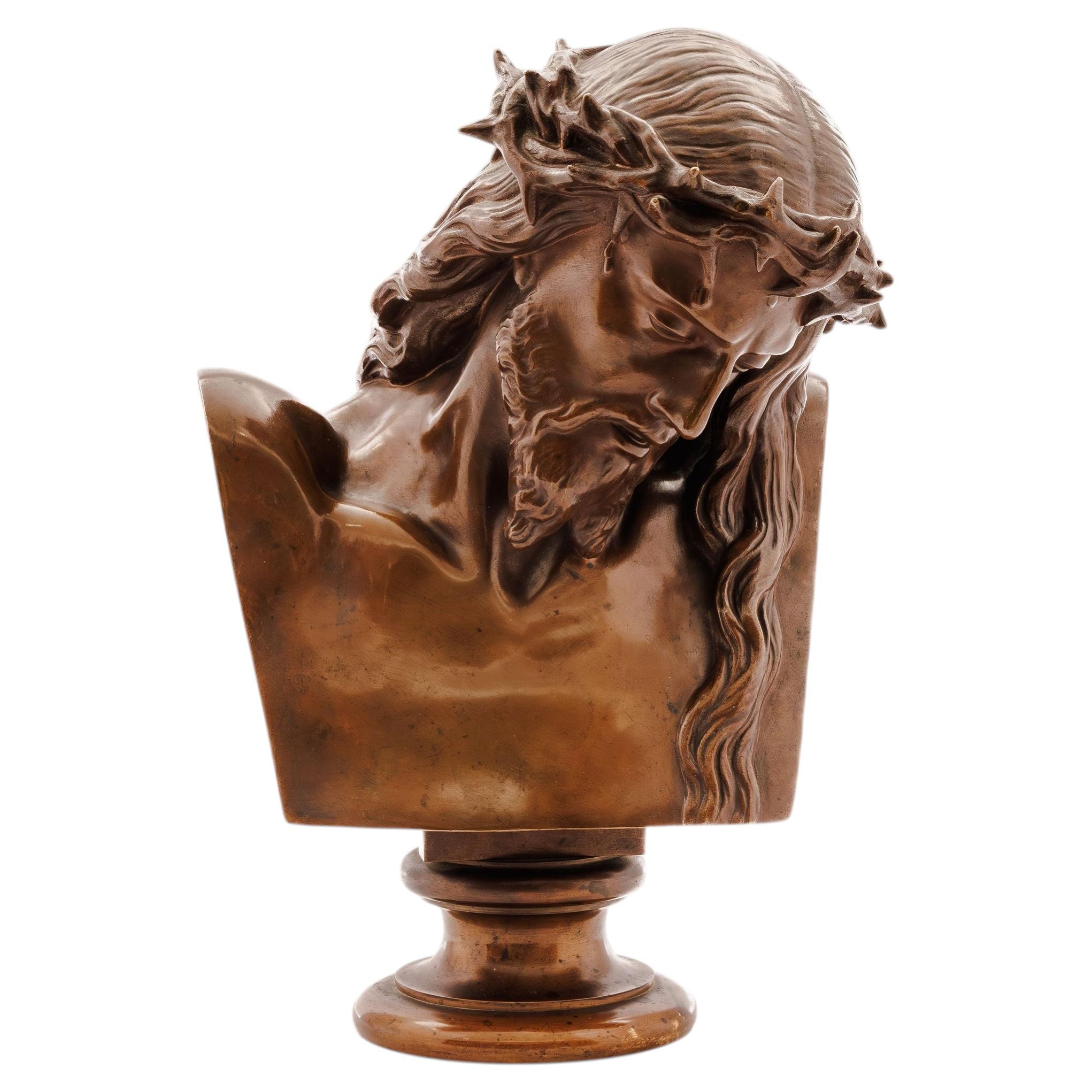 A Patinated Bronze Bust of Jesus Christ by Clesinger and Barbedienne, 15" High For Sale