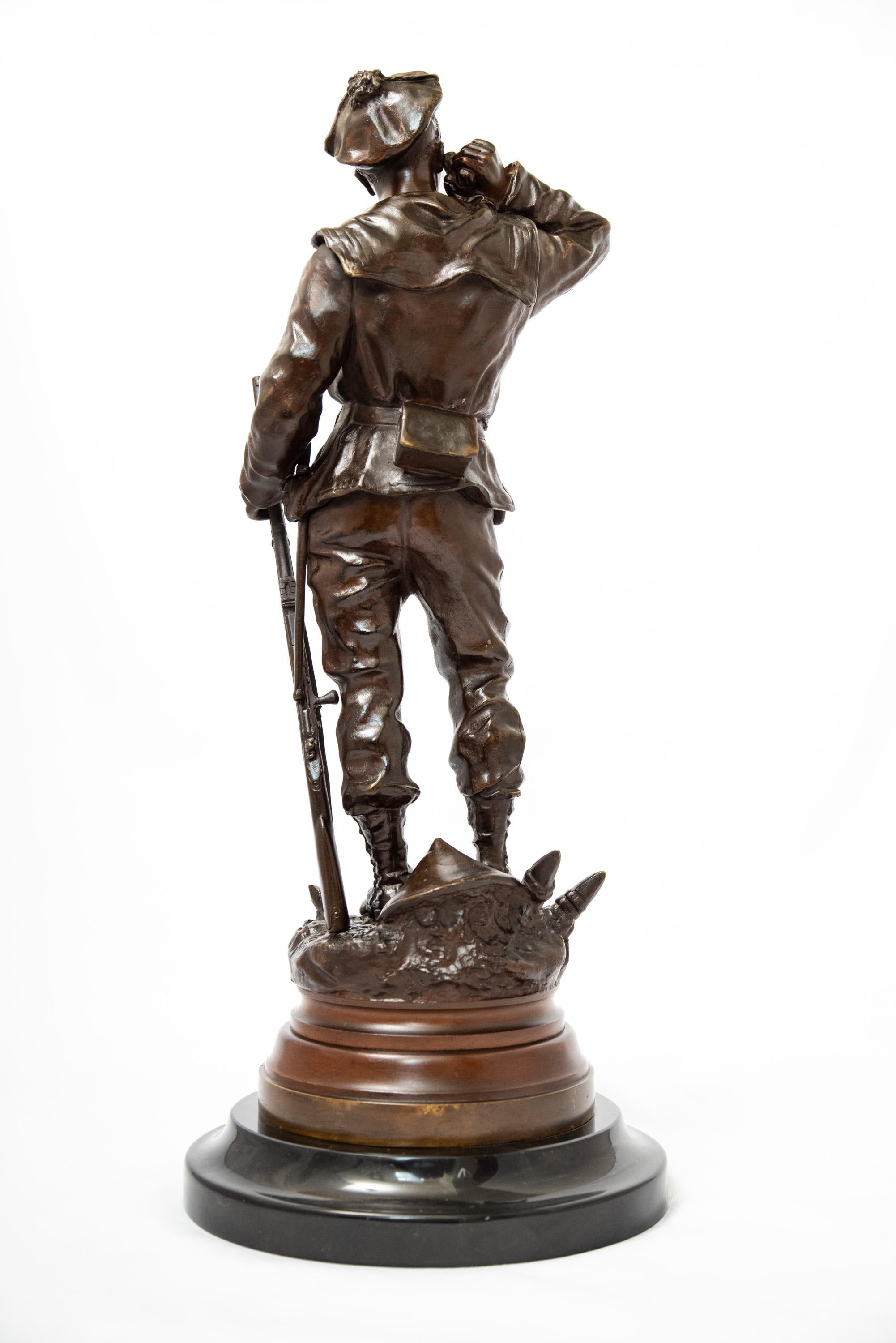 French A Patinated Bronze Figure of a Marine, after the original by Charles Anfrie For Sale