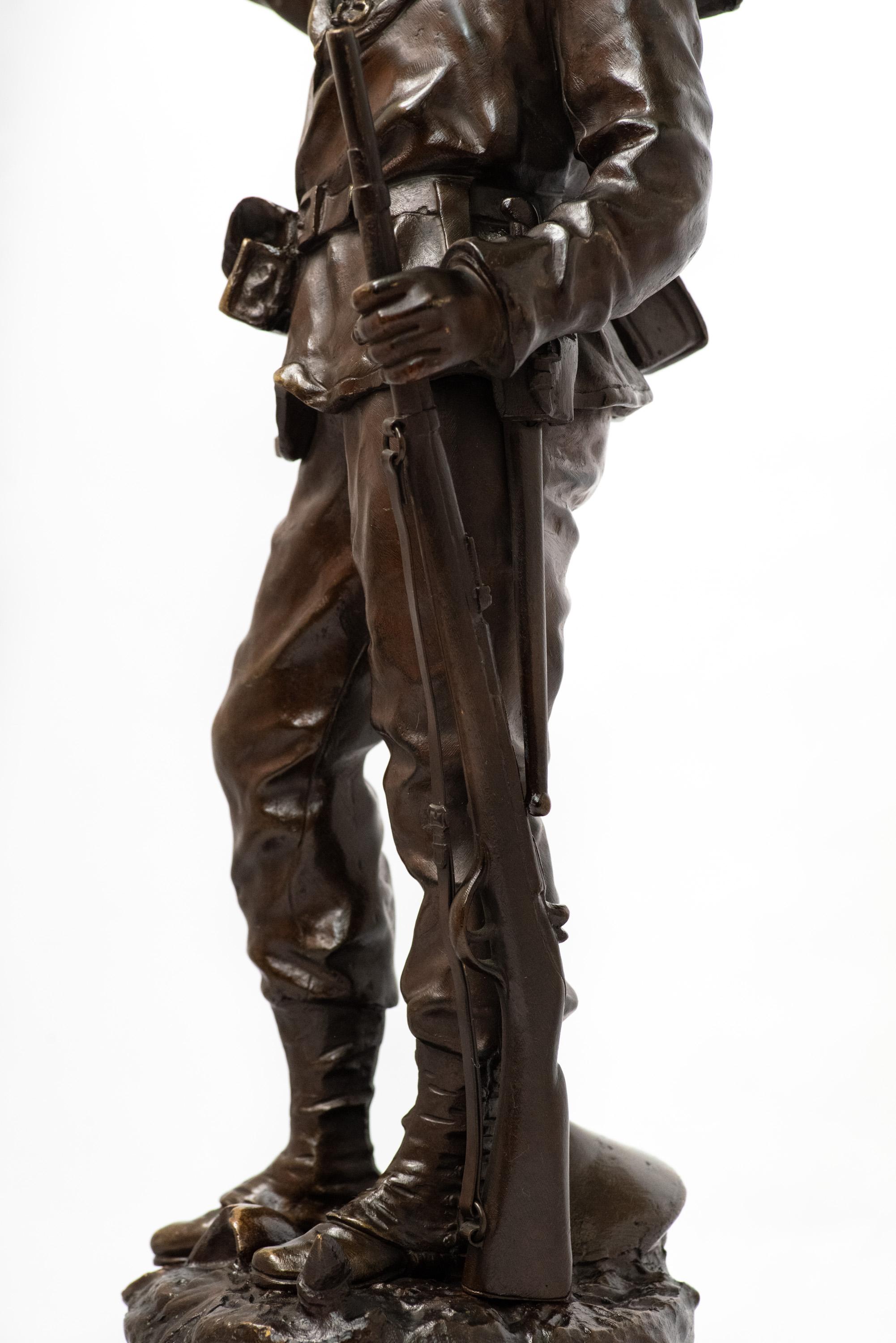 A Patinated Bronze Figure of a Marine, after the original by Charles Anfrie For Sale 4