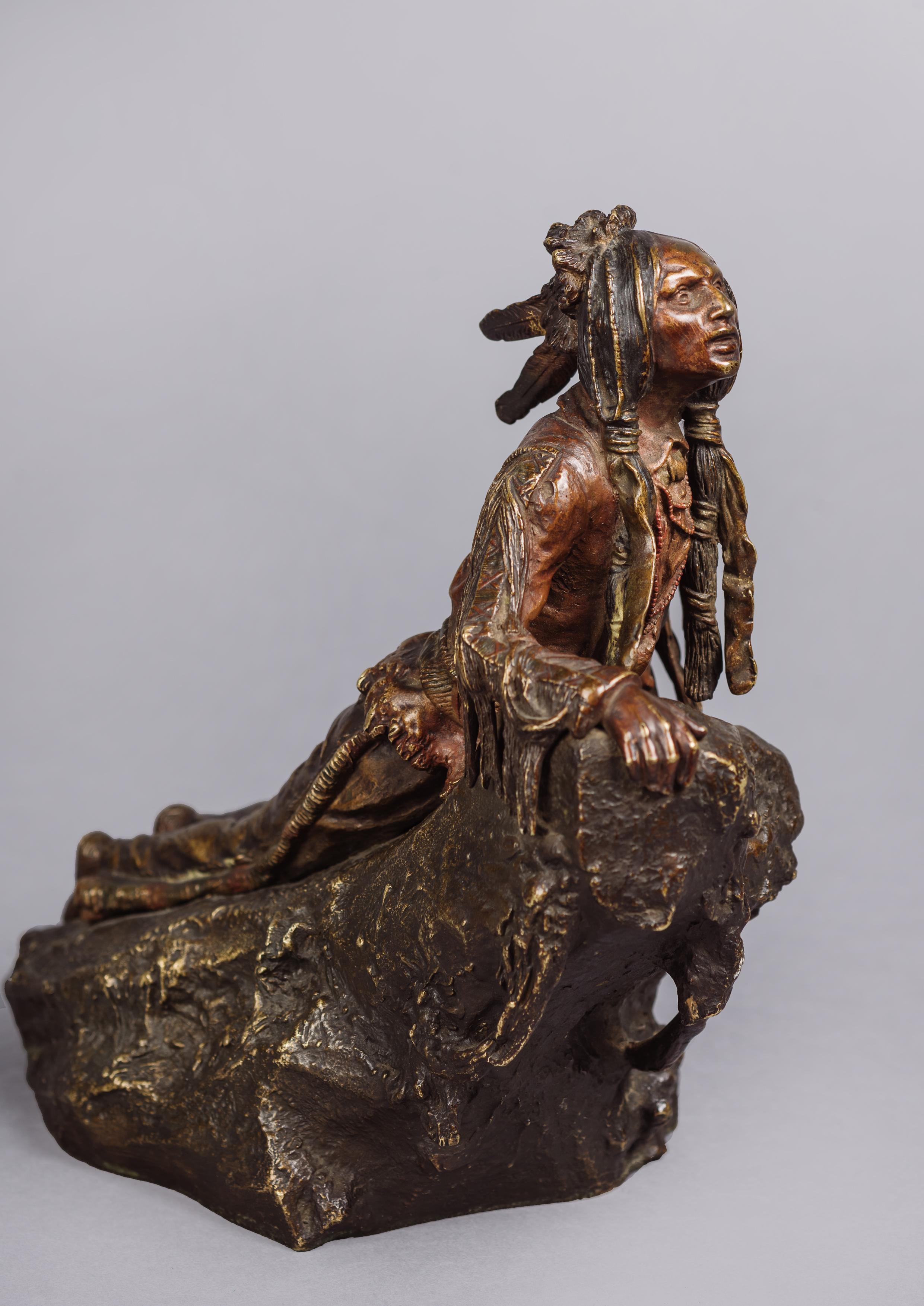 Austrian Patinated Bronze Figure of a Native American Scout by Carl Kauba, circa 1910 For Sale