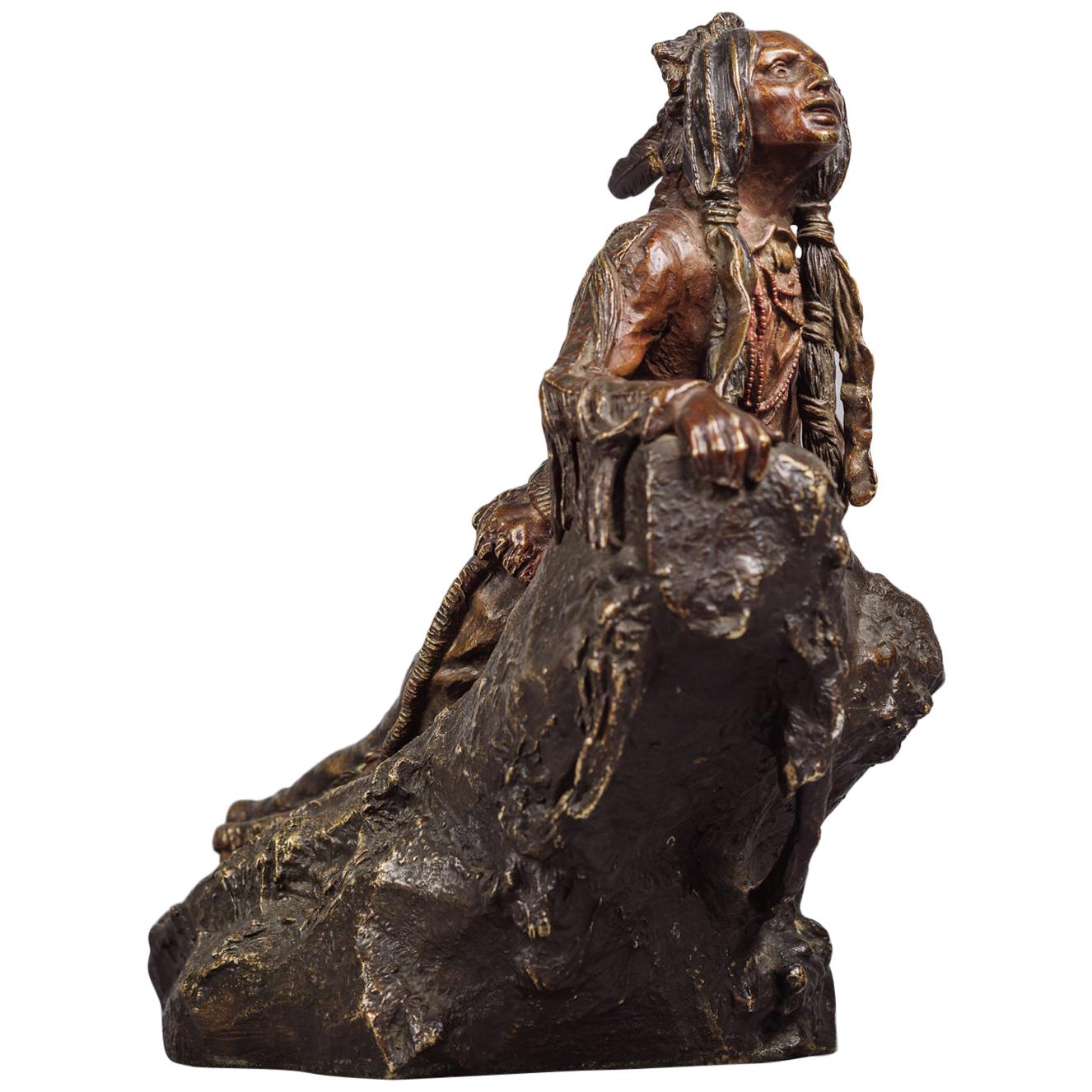 Patinated Bronze Figure of a Native American Scout by Carl Kauba, circa 1910