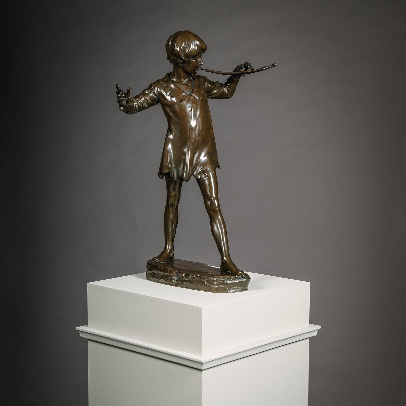 Figura in bronzo patinato di 'Peters Pan', di Sir George James Frampton In condizioni buone in vendita a Brighton, West Sussex
