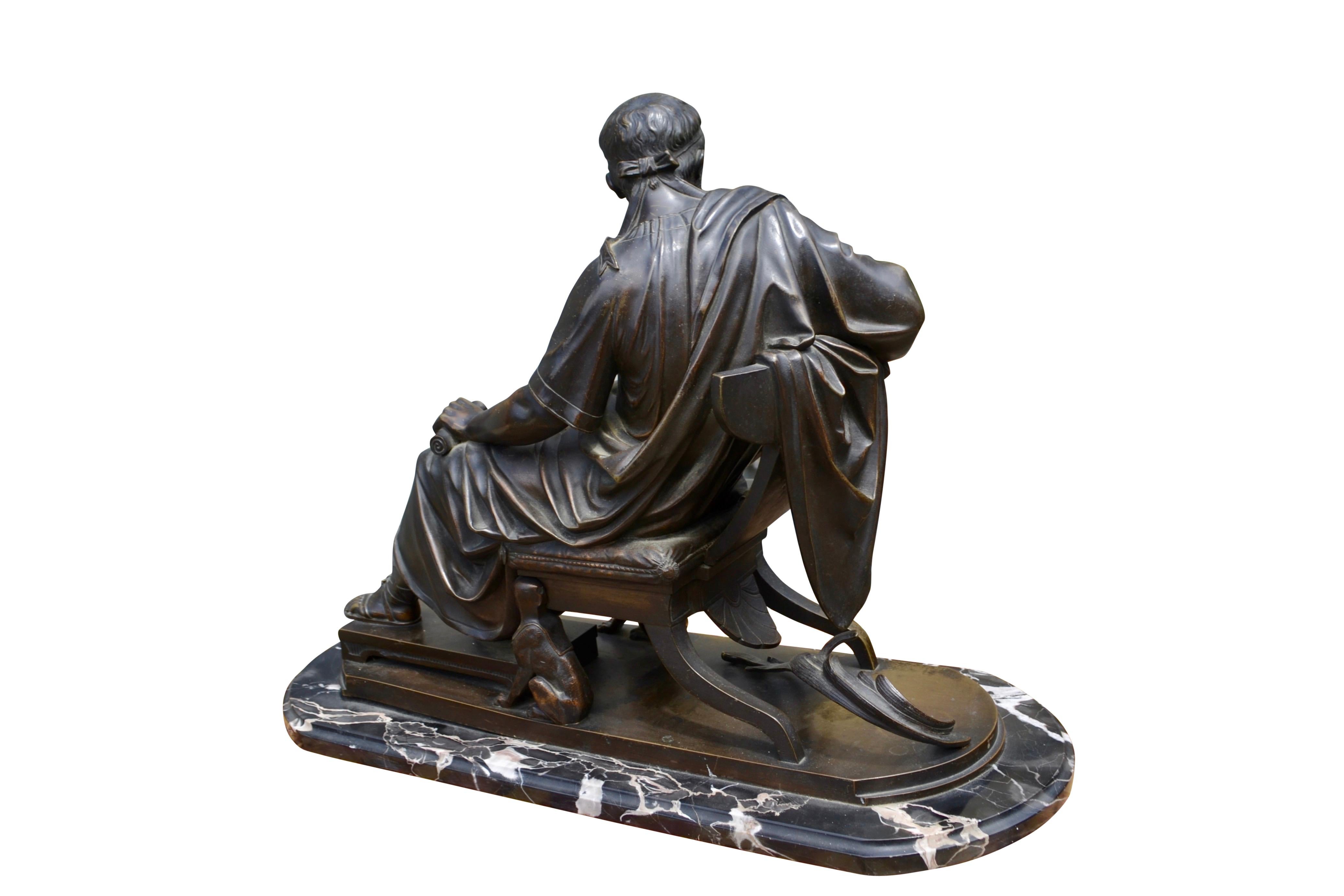19th Century Patinated Bronze Grand Tour Statue of a Seated Roman Senator or Philosopher